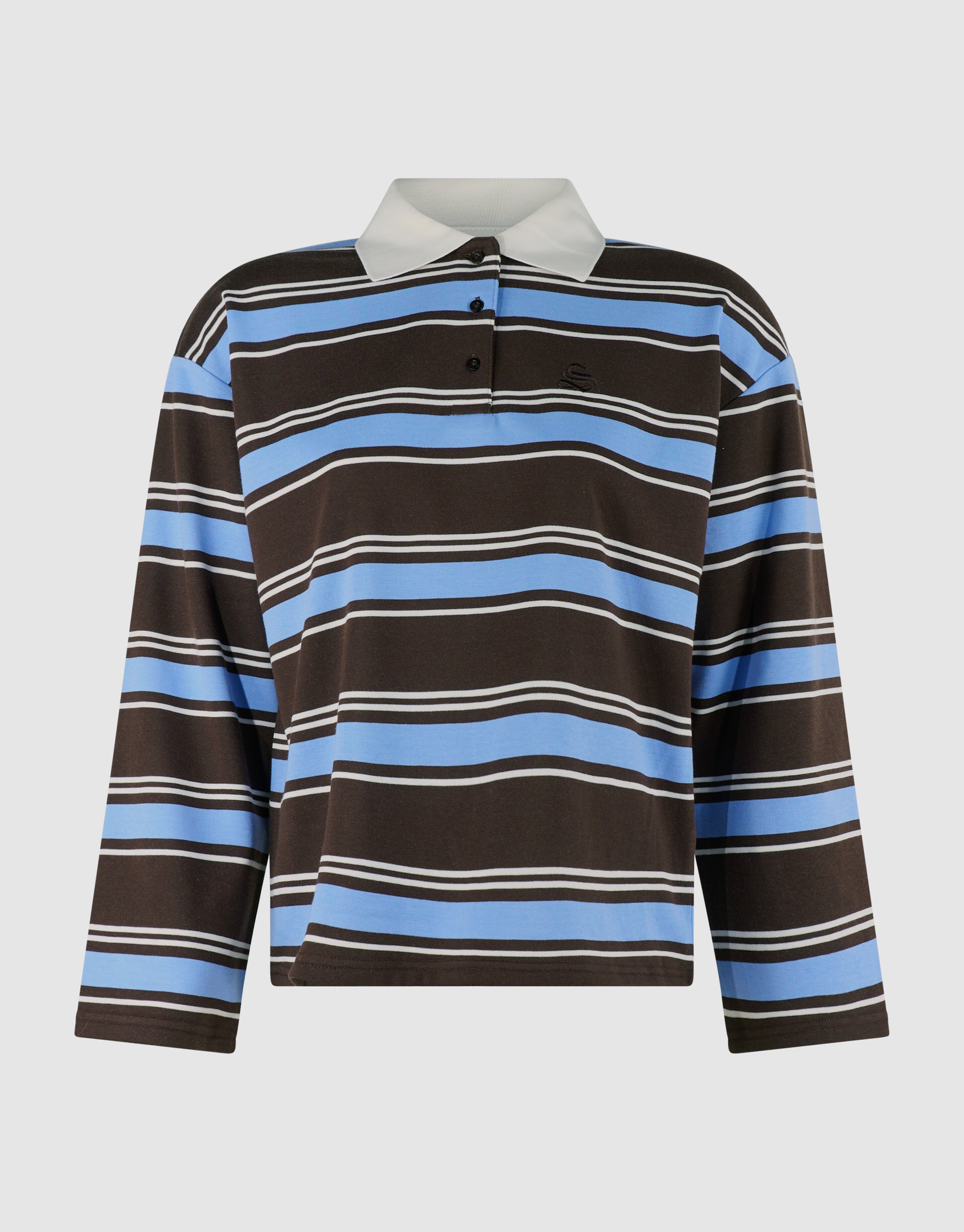 Gestreepte Polo Longsleeve Donkerbruin/Blauw SHOEBY WOMEN