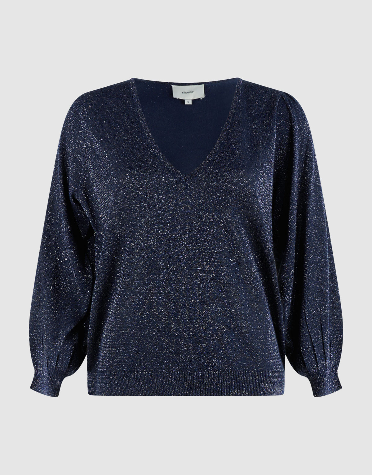 Glitter Gebreide V-hals Trui Donkerblauw SHOEBY WOMEN