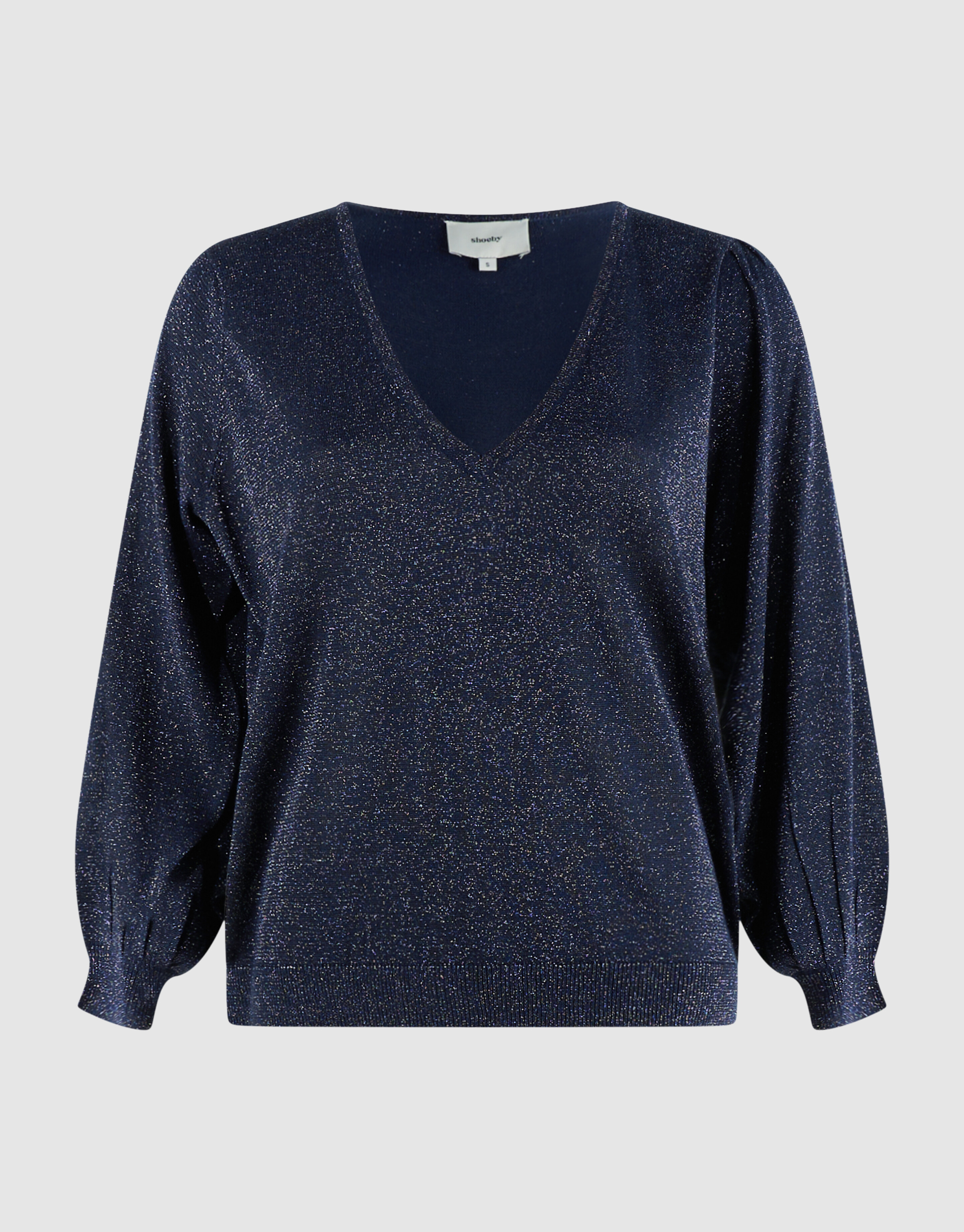 Glitter Gebreide V-hals Trui Donkerblauw SHOEBY WOMEN
