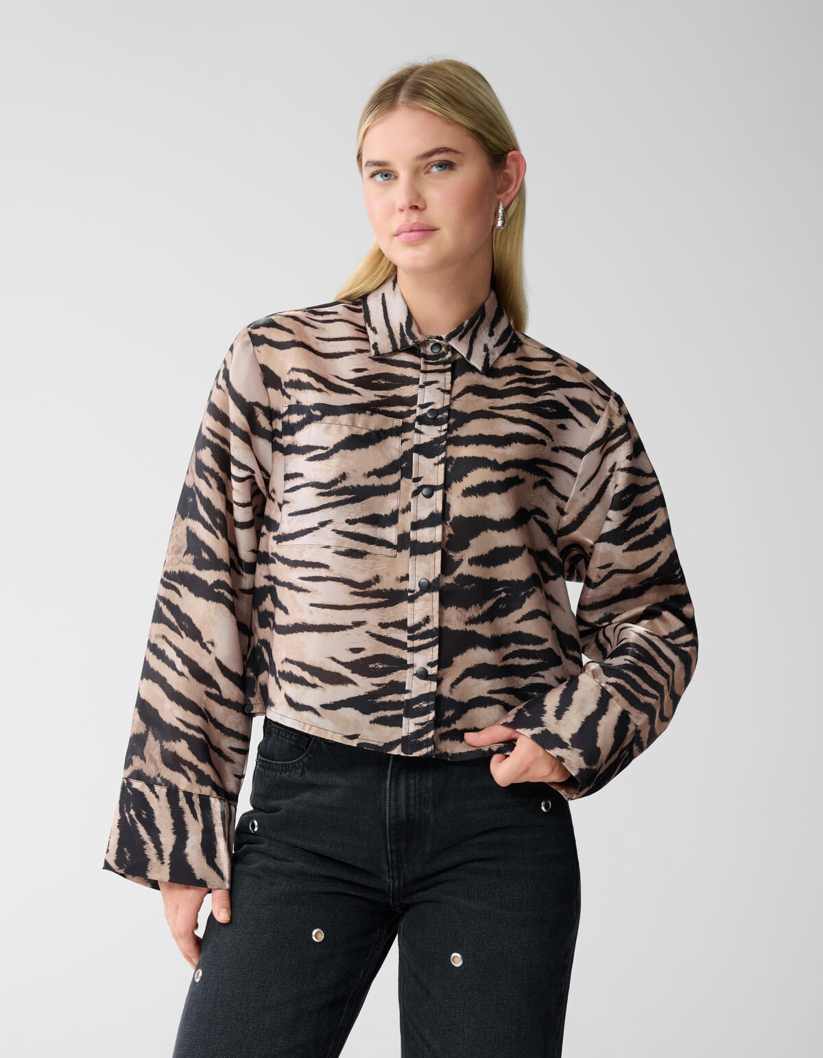 Cropped Tijger Blouse Bruin SHOEBY WOMEN