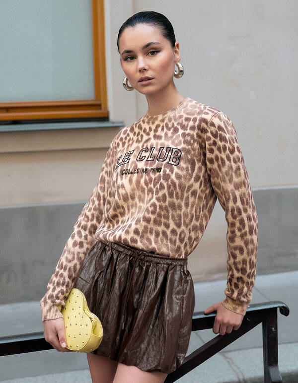 Leopard Artwork Gebreide Trui Zand SHOEBY WOMEN