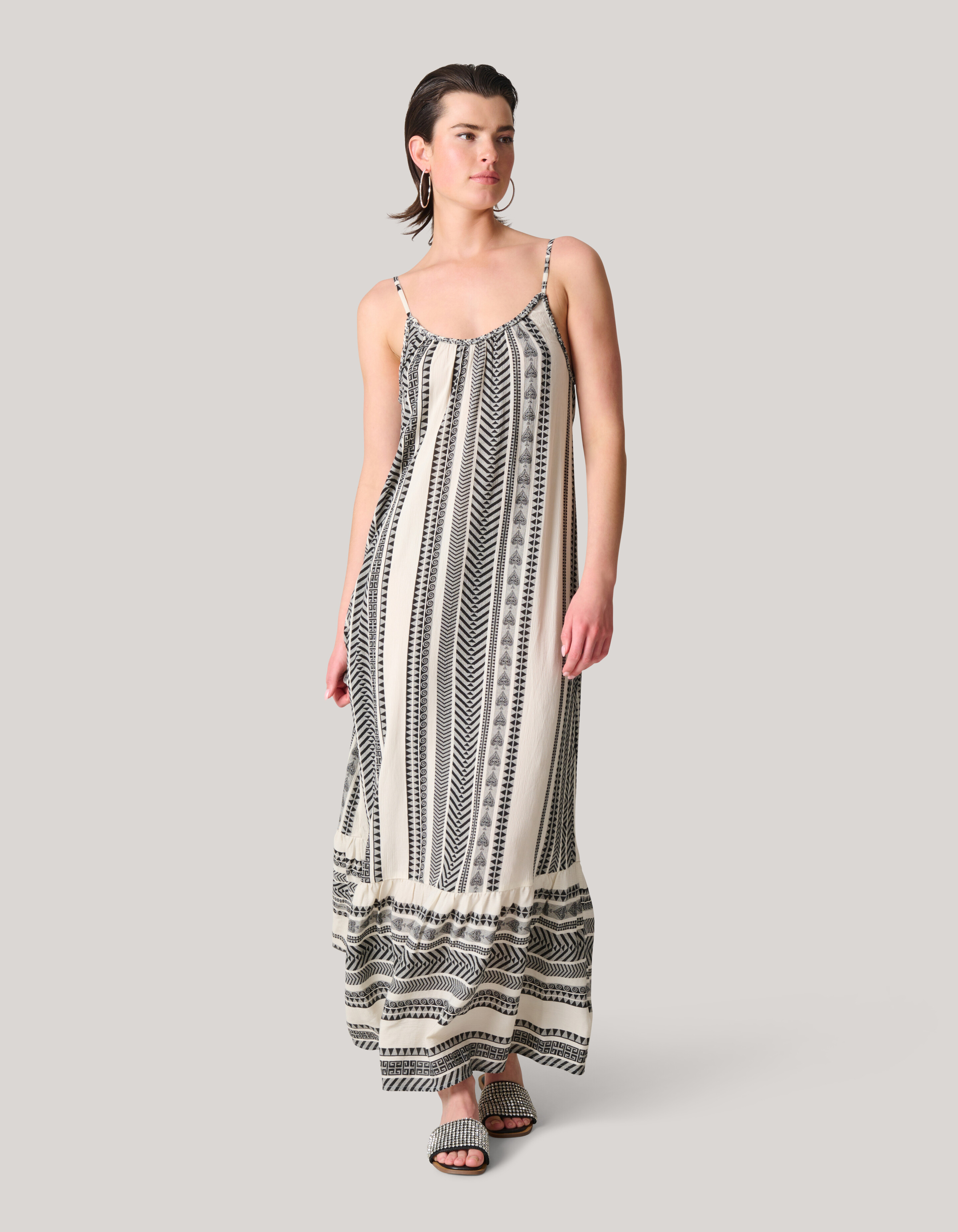 Printed Maxi Jurk Gebroken Wit/Zwart SHOEBY WOMEN