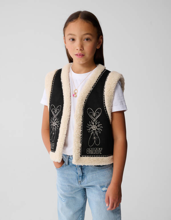 Teddy Embroidery Gilet Zwart SHOEBY GIRLS