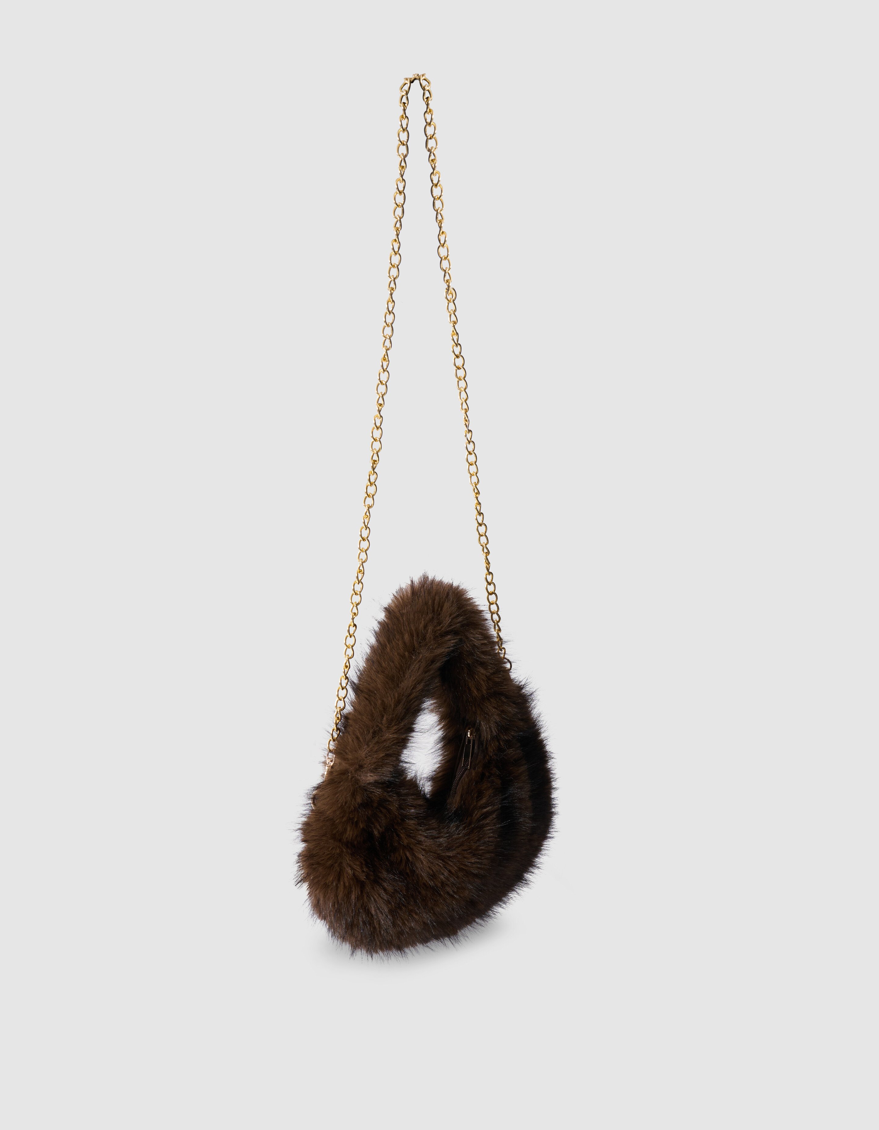 Ronde Faux Fur Tas Donkerbruin SHOEBY ACCESSOIRES