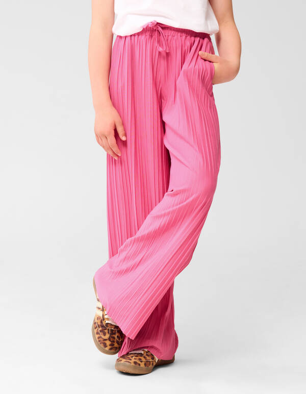 Pliss&eacute; Wide Leg Broek Roze SHOEBY GIRLS