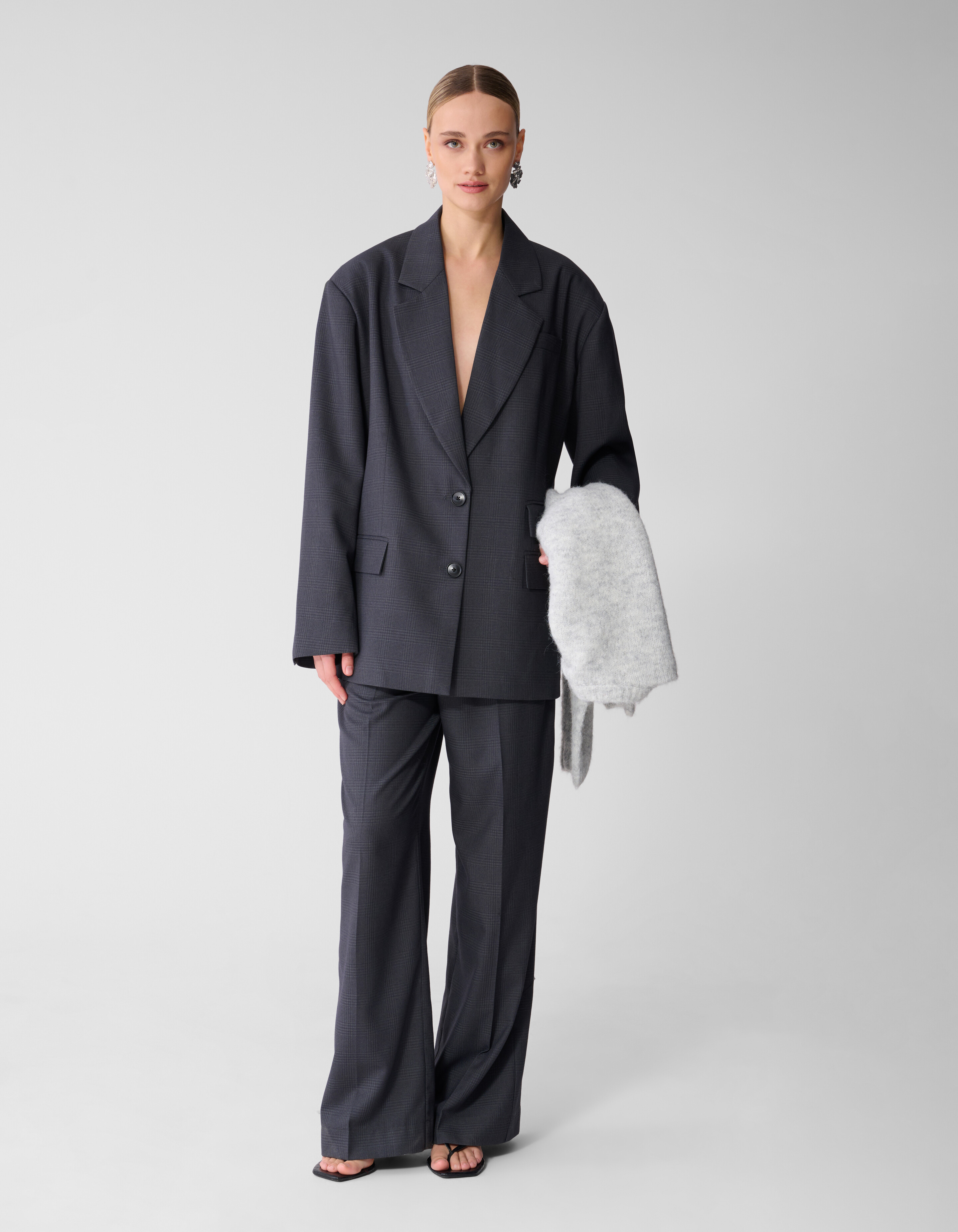 Ruiten Wide Leg Fit Broek Donkergrijs SHOEBY WOMEN