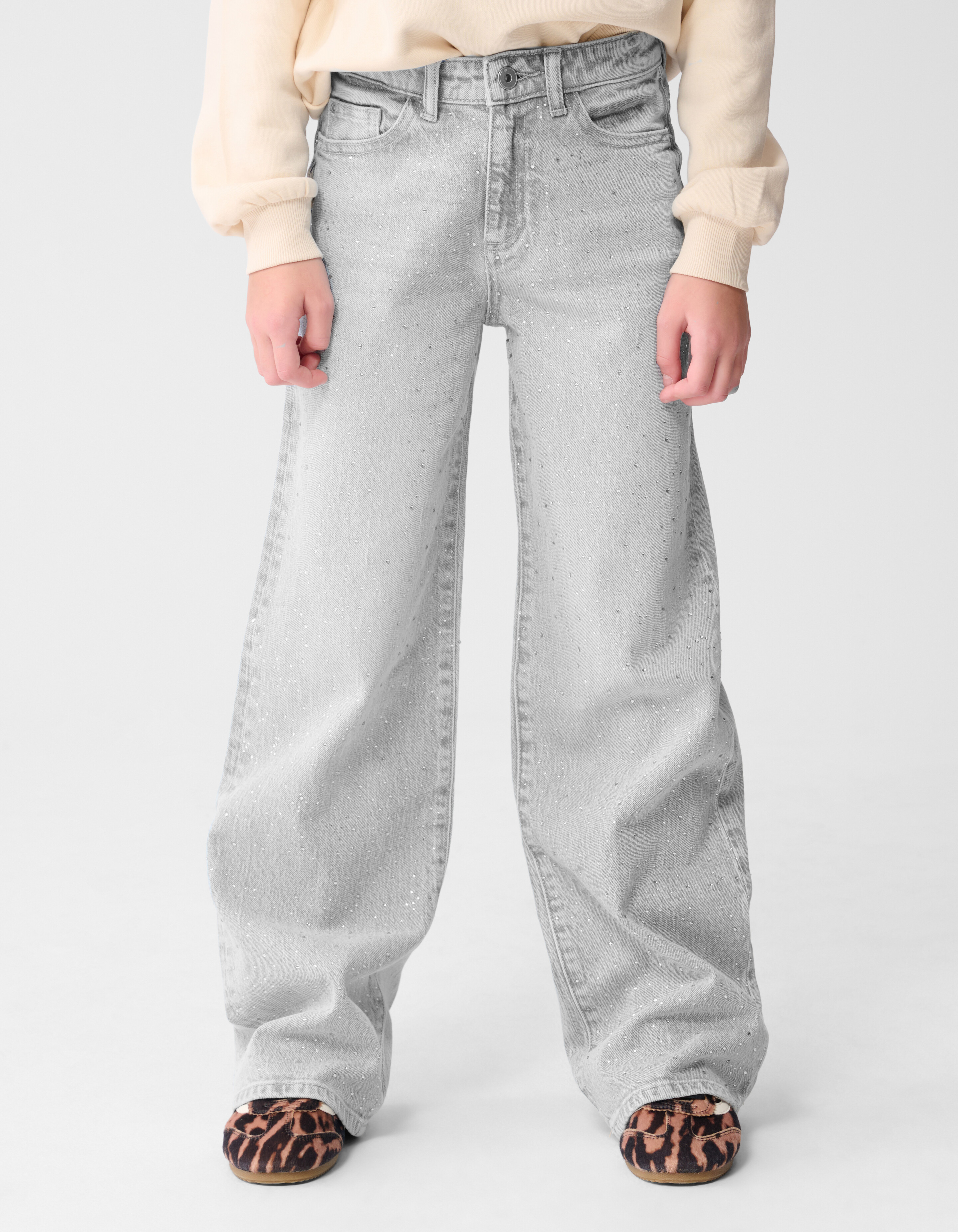 Strass Wide Leg Fit Jeans Lichtgrijs SHOEBY GIRLS