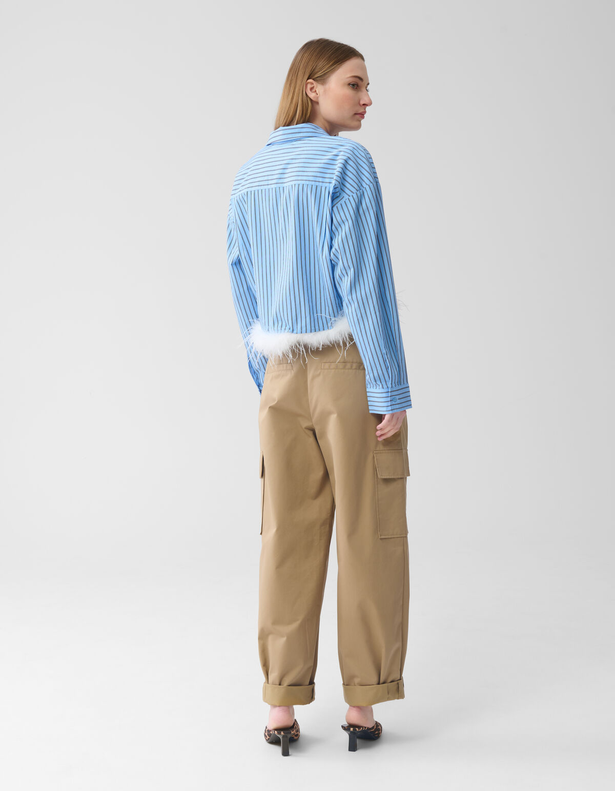 Feather Cropped Blouse Lichtblauw SHOEBY WOMEN