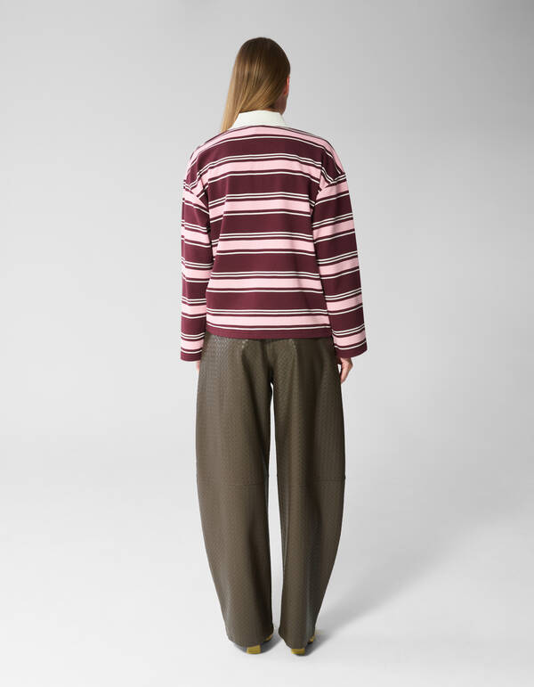 Gestreepte Polo Longsleeve Donkerrood SHOEBY WOMEN
