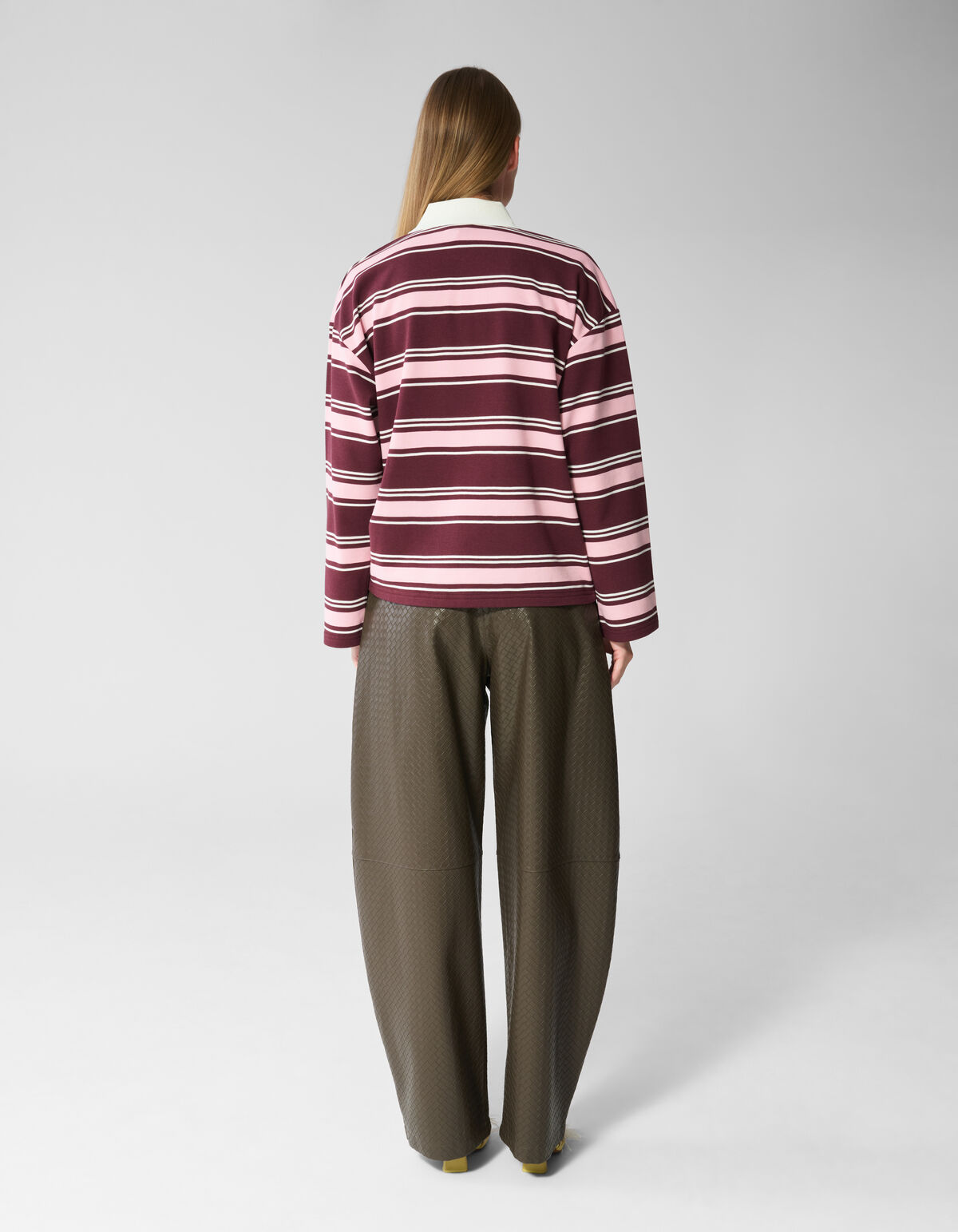 Gestreepte Polo Longsleeve Donkerrood SHOEBY WOMEN