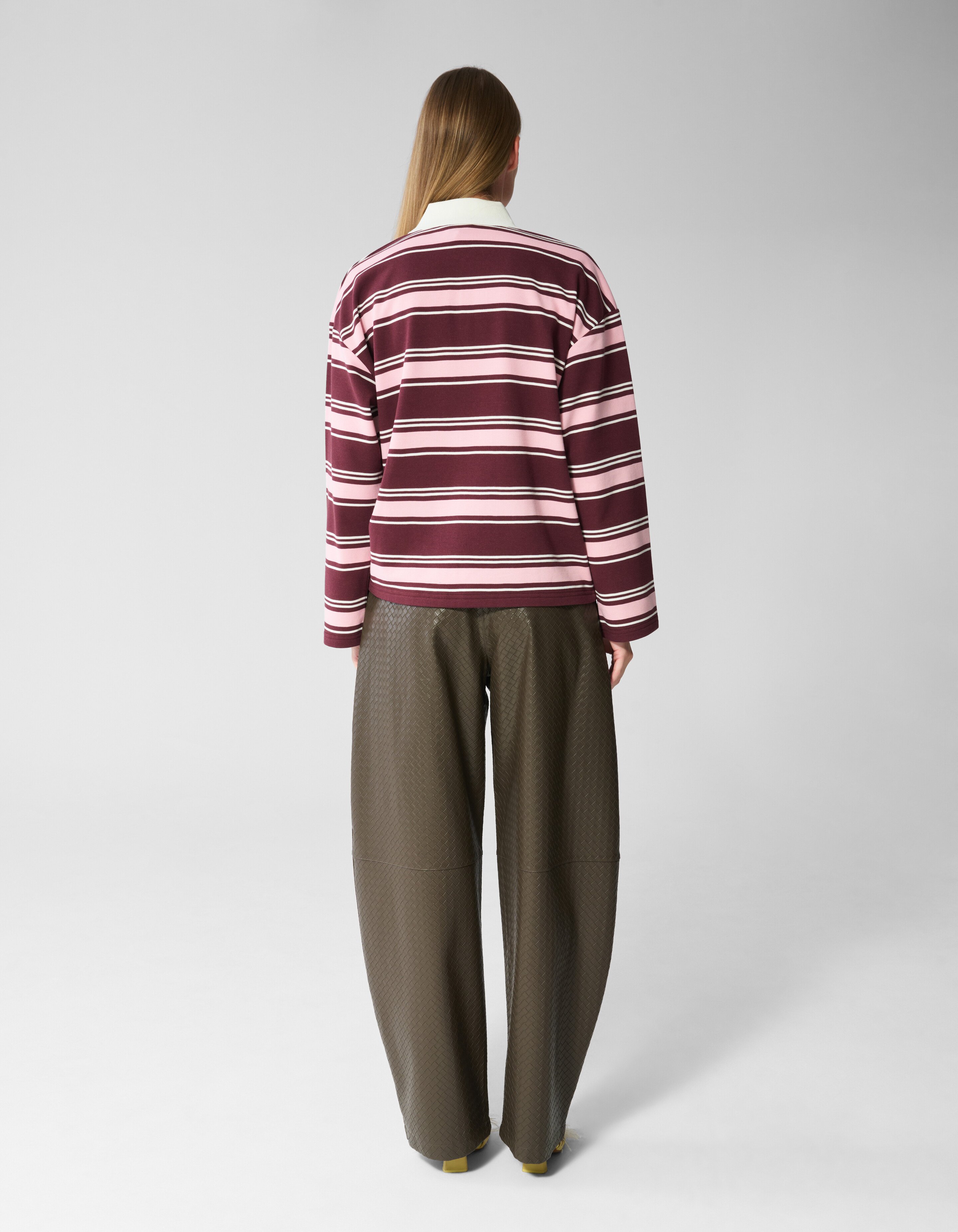 Gestreepte Polo Longsleeve Donkerrood SHOEBY WOMEN