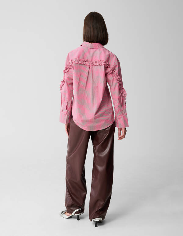 Vegan Leather Wide Leg Broek Donkerrood SHOEBY WOMEN