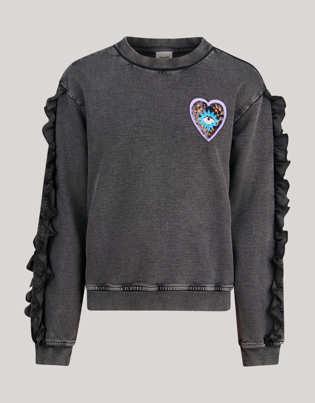 Ruffle Embroidery Sweater Donkergrijs SHOEBY GIRLS