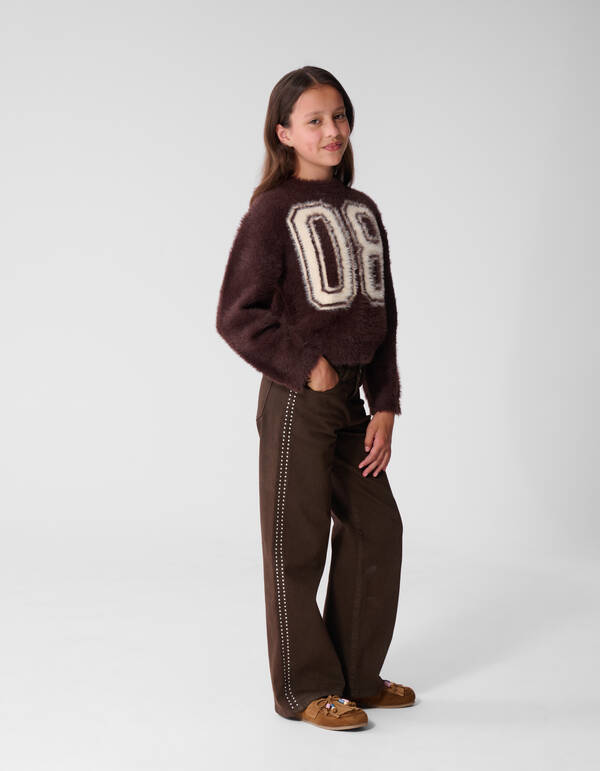 Hairy Varsity Gebreide Trui Donkerbruin SHOEBY GIRLS