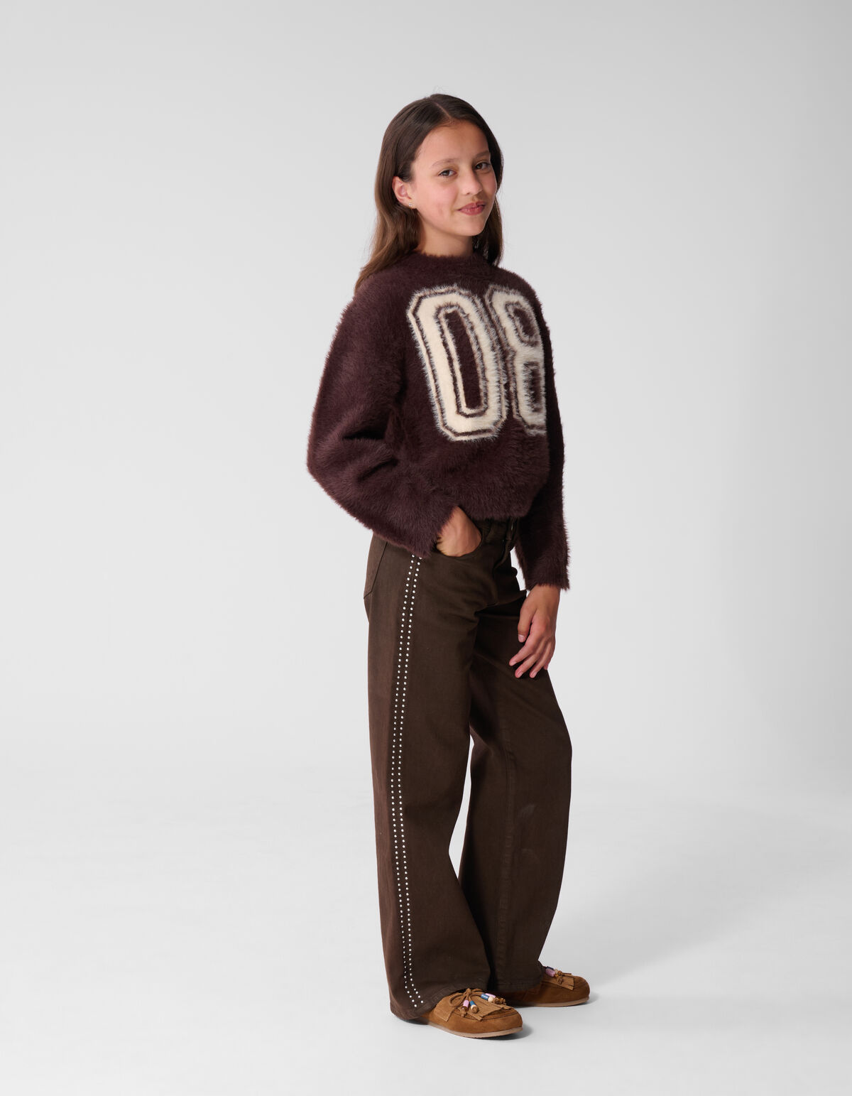 Hairy Varsity Gebreide Trui Donkerbruin SHOEBY GIRLS