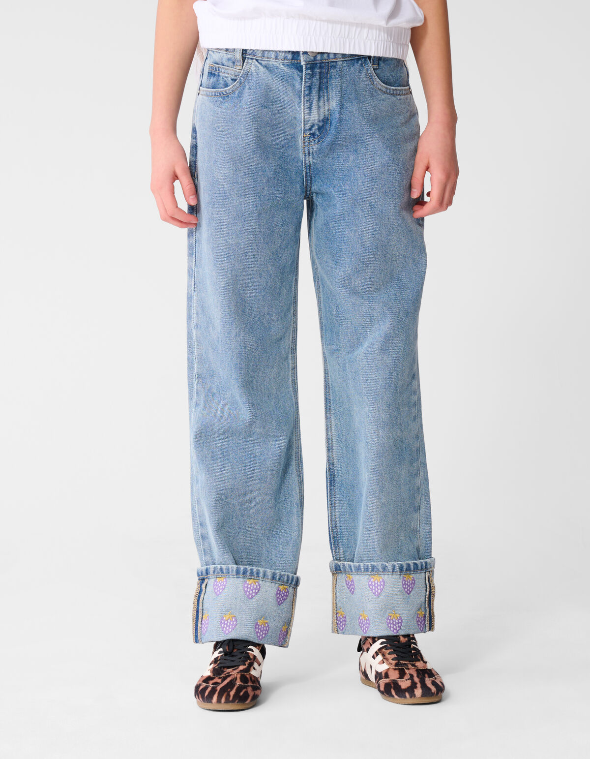 Embroidery Wide Leg Fit Jeans Bleached SHOEBY GIRLS