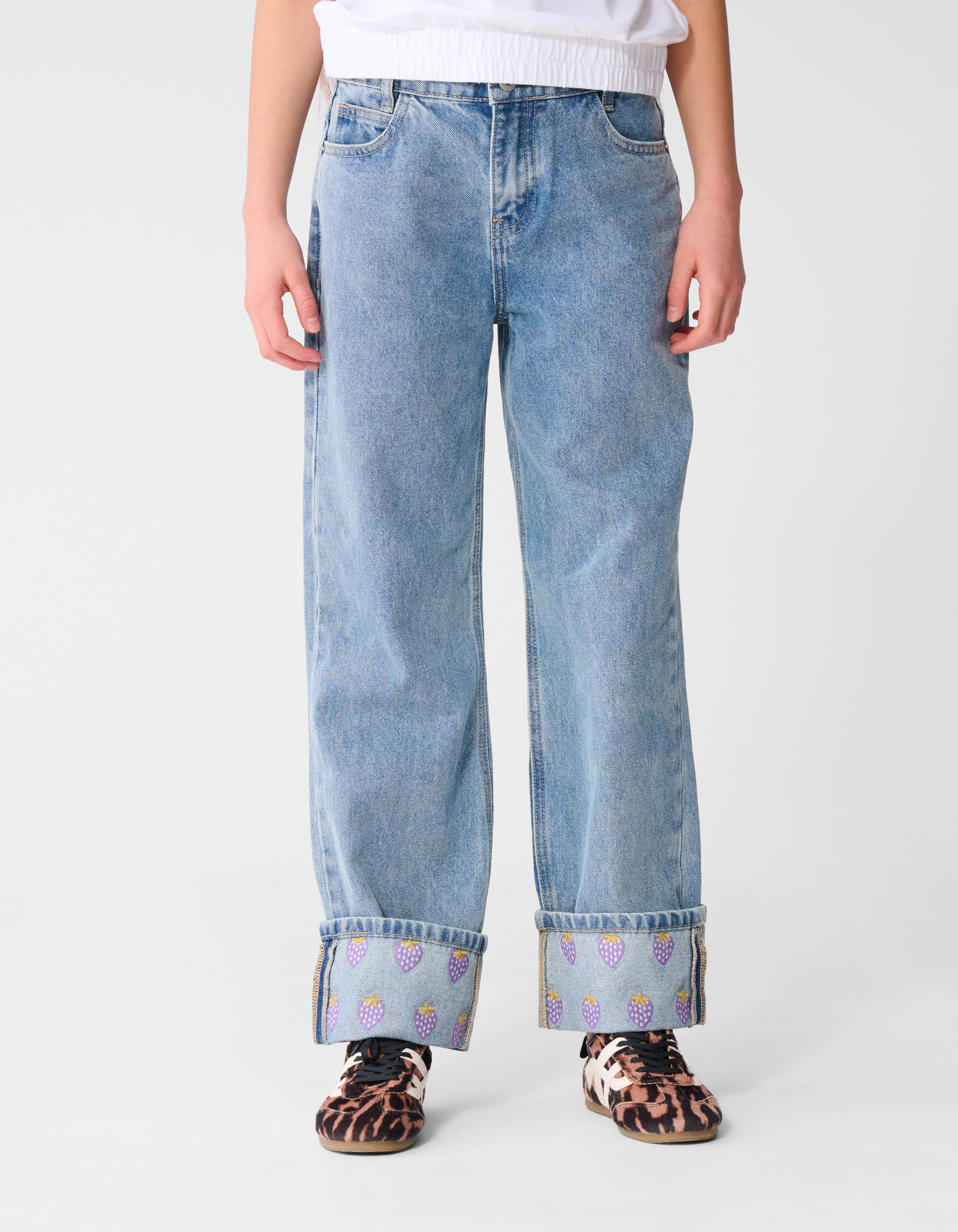 Embroidery Wide Leg Fit Jeans Bleached SHOEBY GIRLS