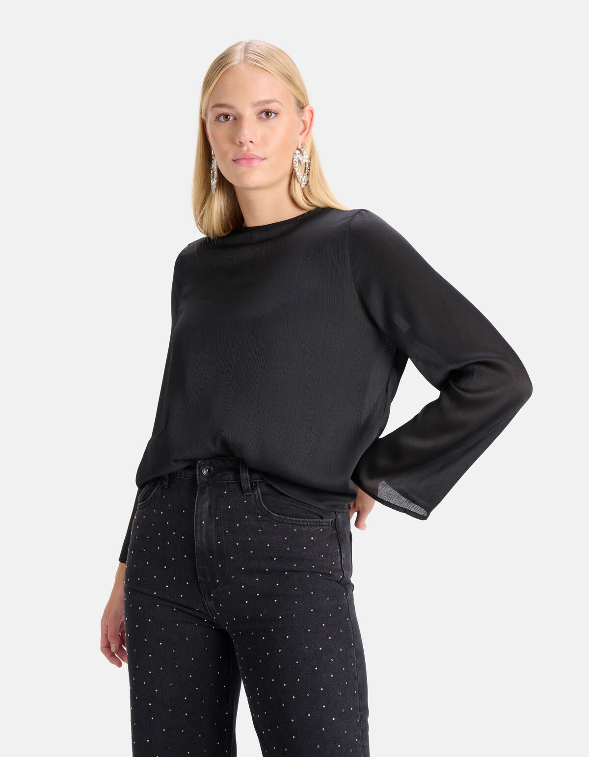 Crinkle Chiffon Top Zwart SHOEBY WOMEN