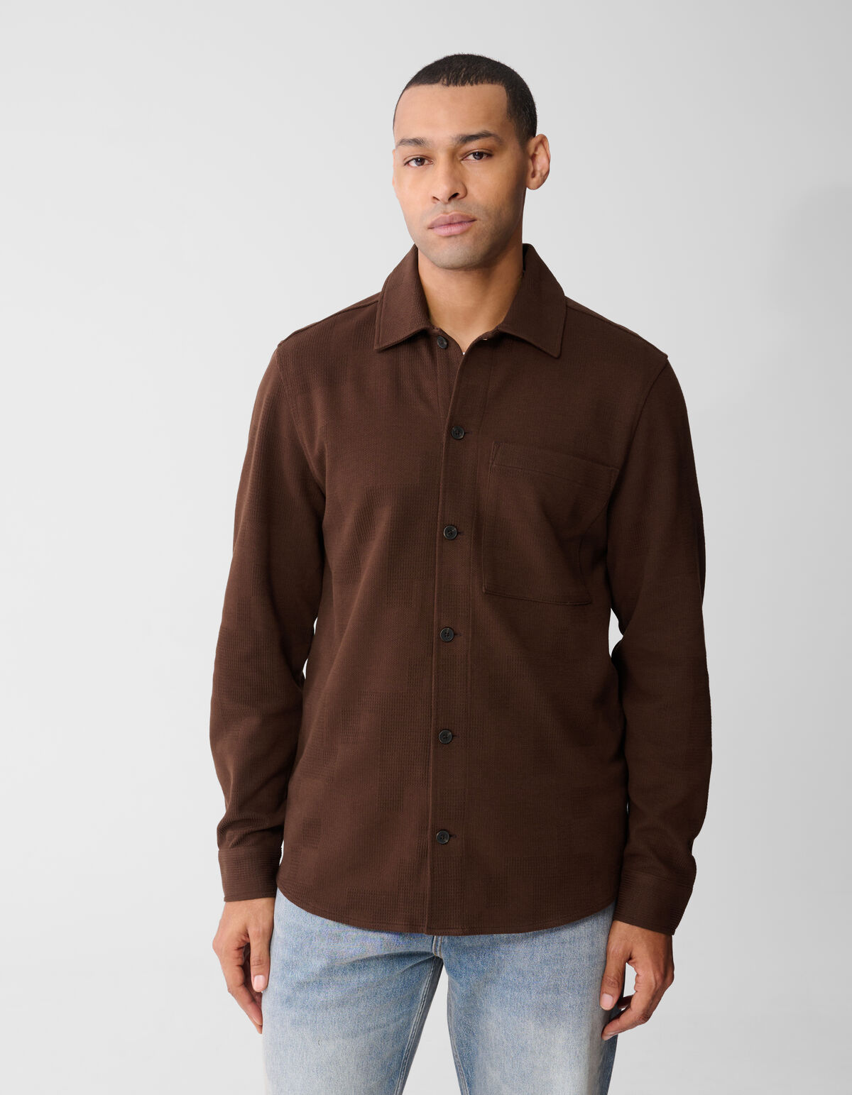 Ruiten Jacquard Overhemd Donkerbruin SHOEBY MEN
