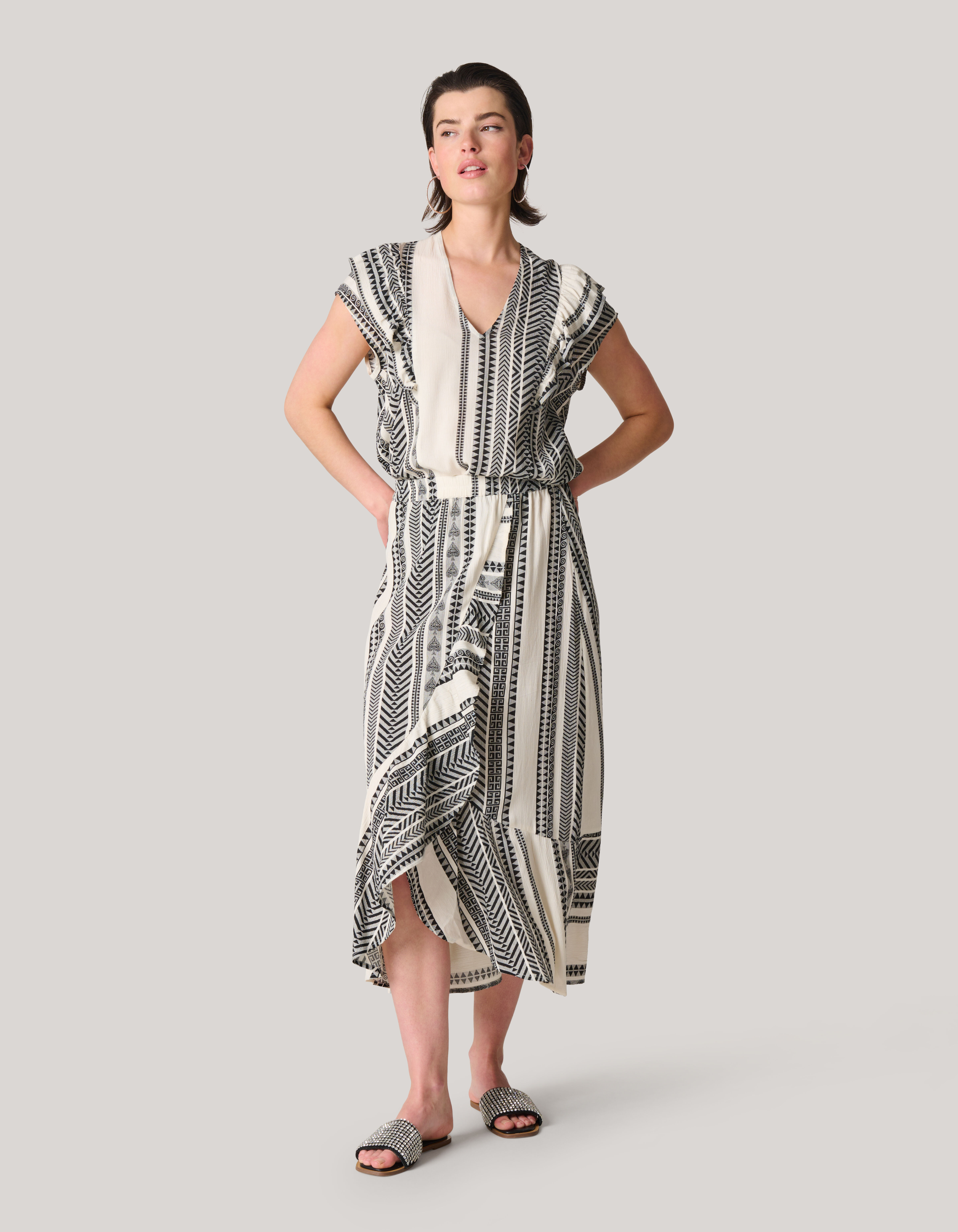 Printed Midi Rok Gebroken Wit Zwart Shoeby