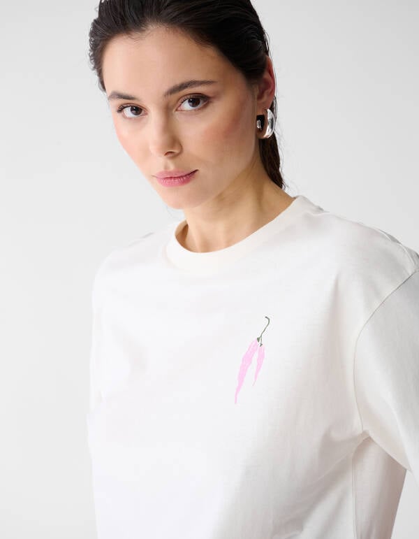 Pepper Artwork T-shirt Gebroken Wit SHOEBY WOMEN