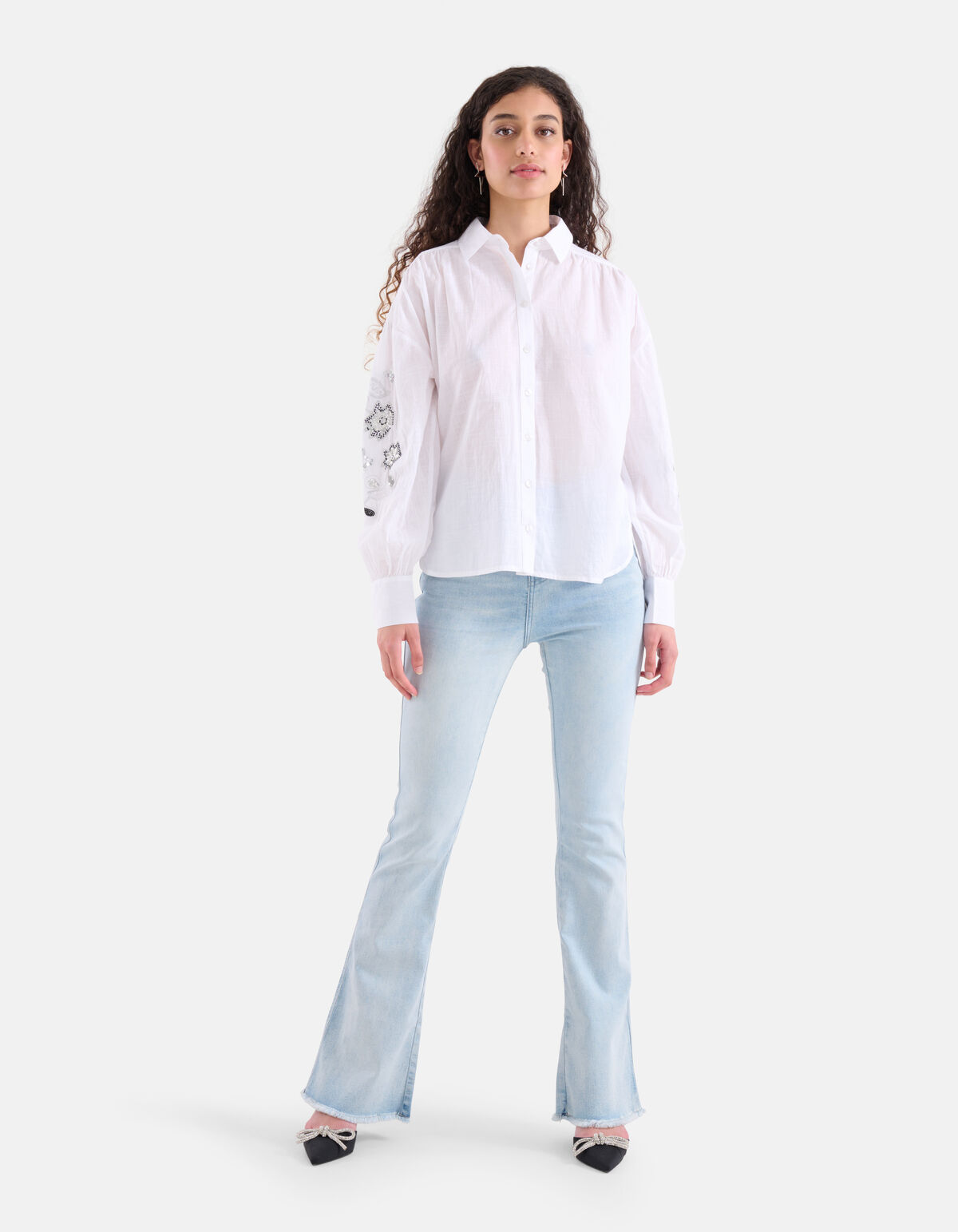 Embroidery Pailletten Blouse Wit SHOEBY WOMEN