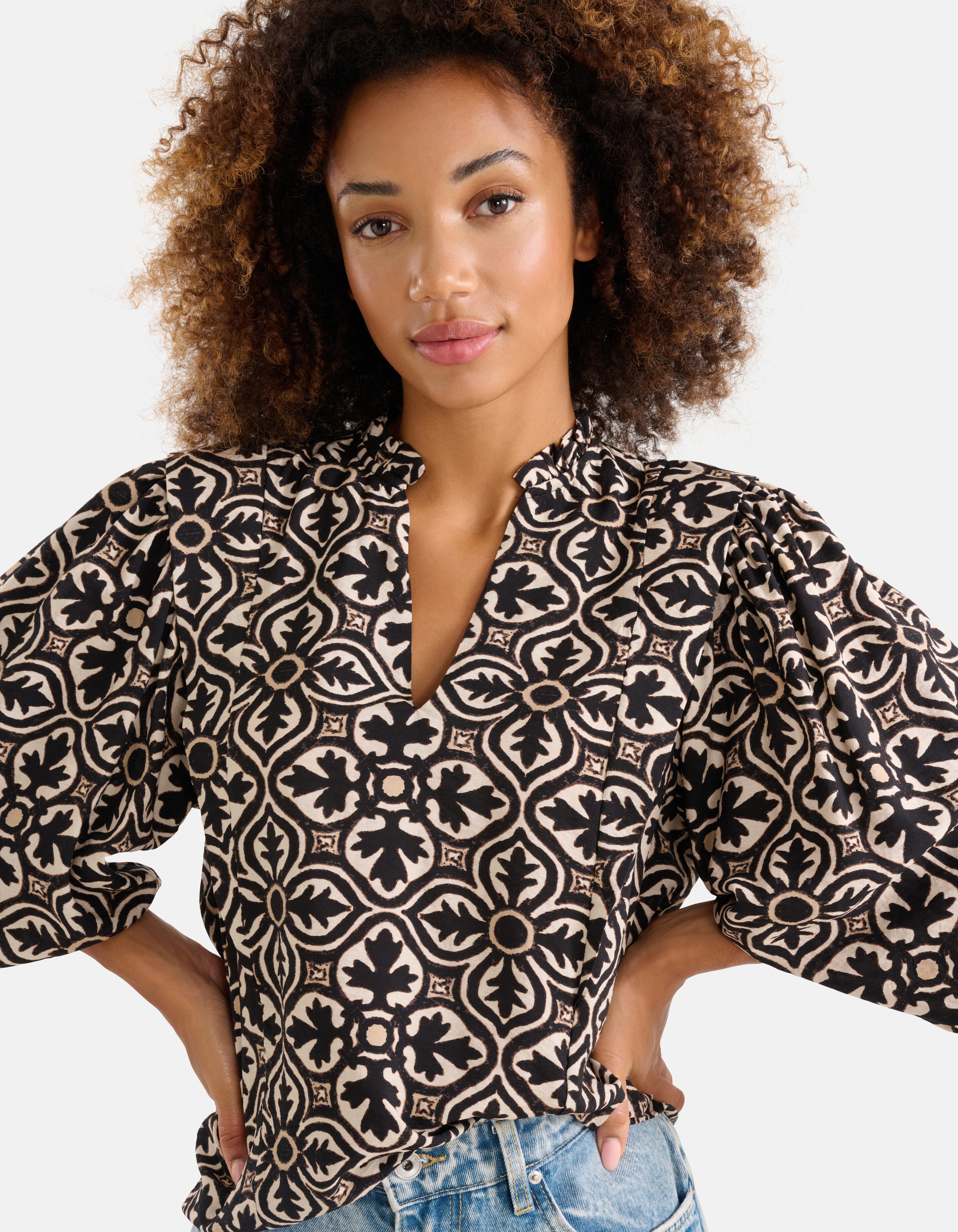 Printed Blouse Zwart/Gebroken Wit SHOEBY WOMEN