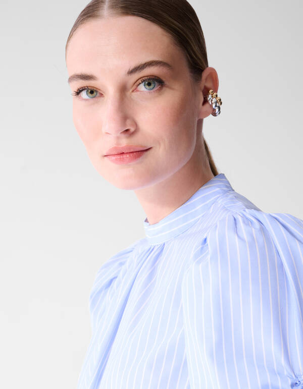Pinstripe Cord Sleeve Blouse Lichtblauw SHOEBY WOMEN