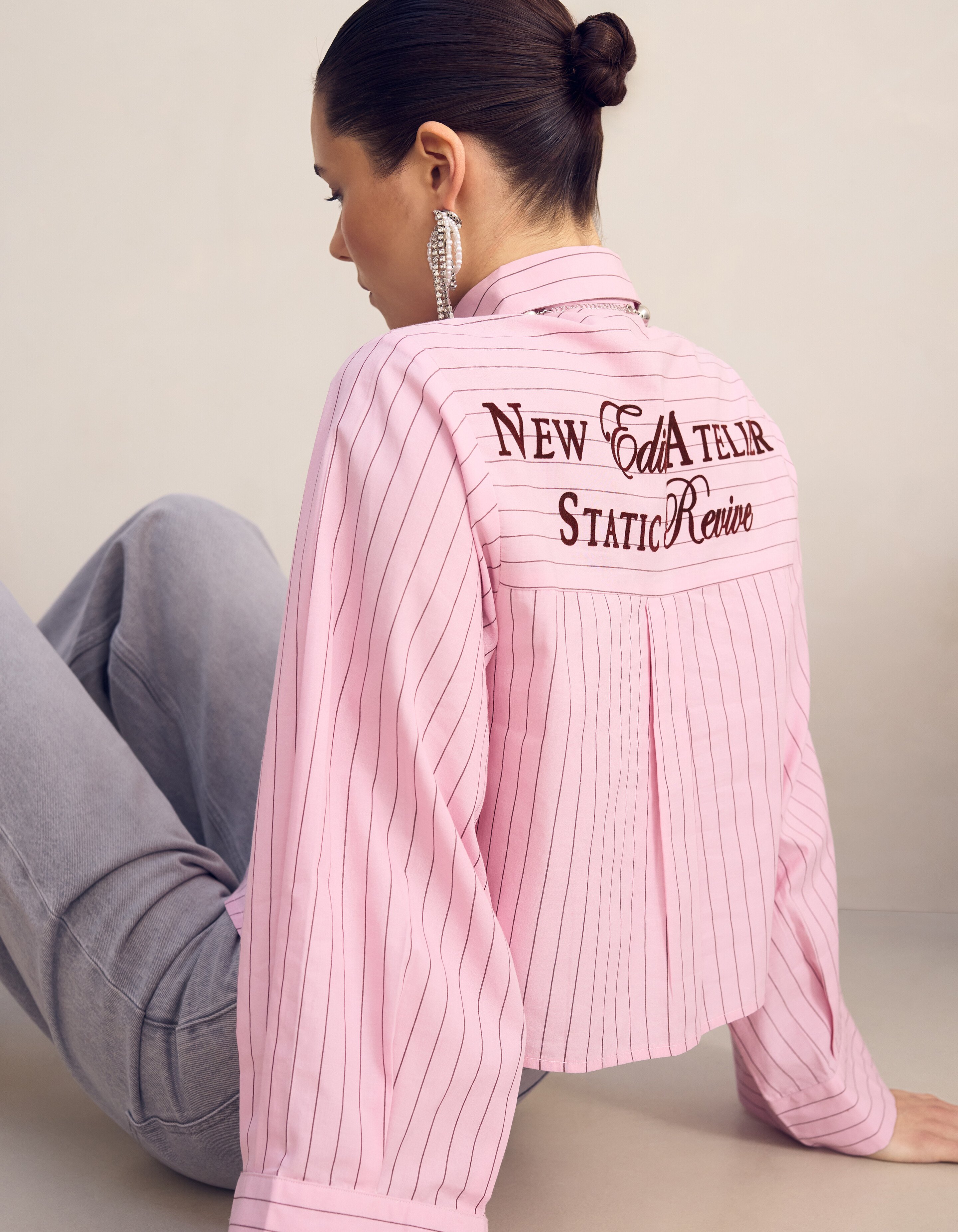 Poplin Pinstripe Artwork Blouse Roze SHOEBY WOMEN