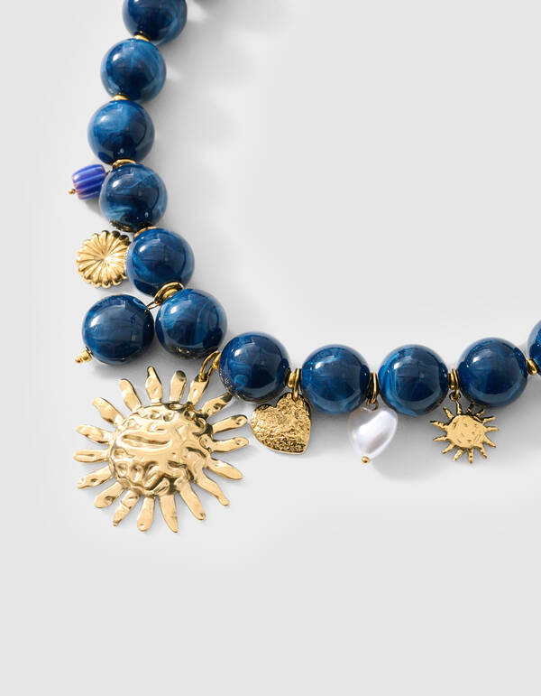 Beaded Charm Ketting Donkerblauw SHOEBY ACCESSOIRES