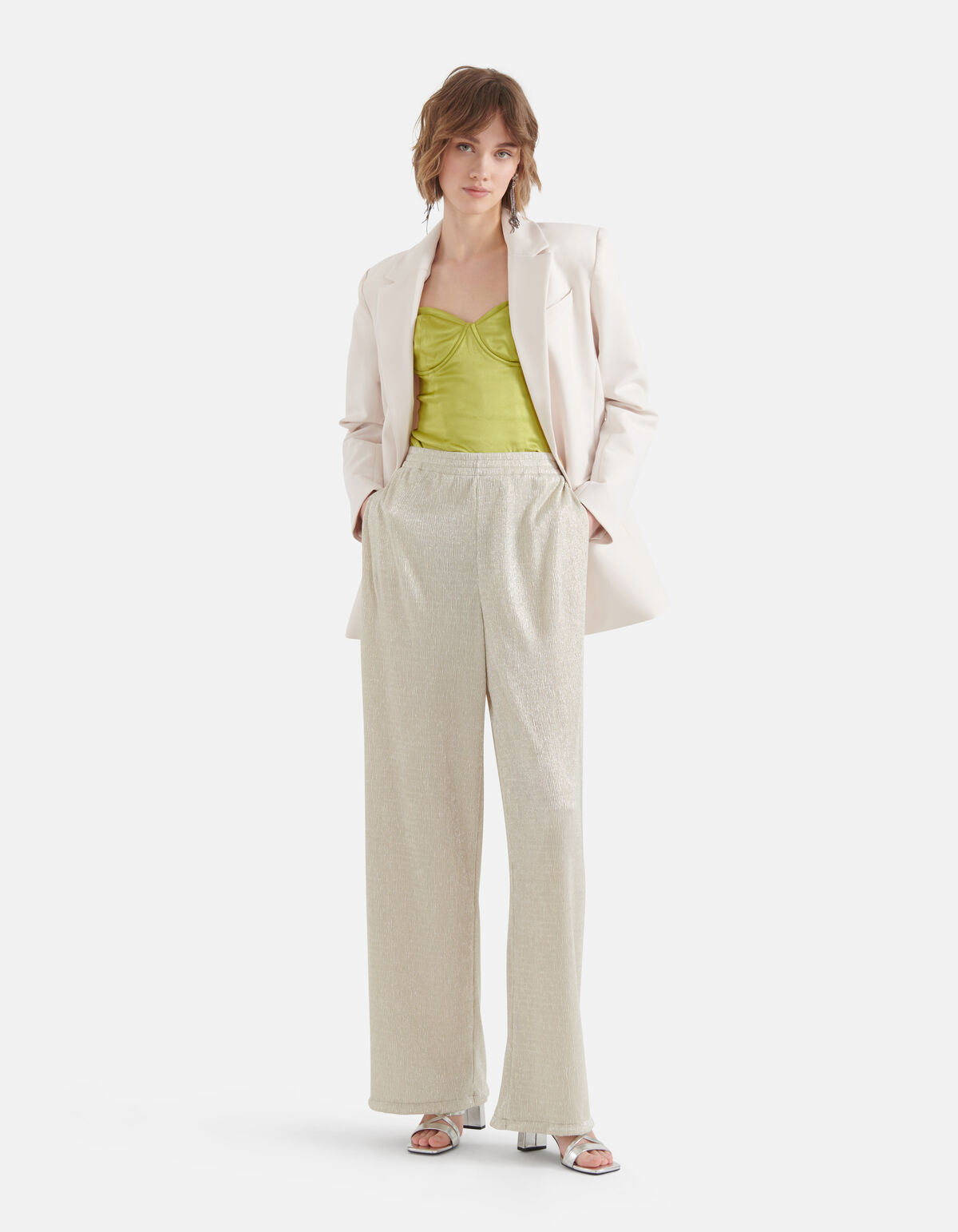 Crinkle Lurex Broek Zilver SHOEBY WOMEN