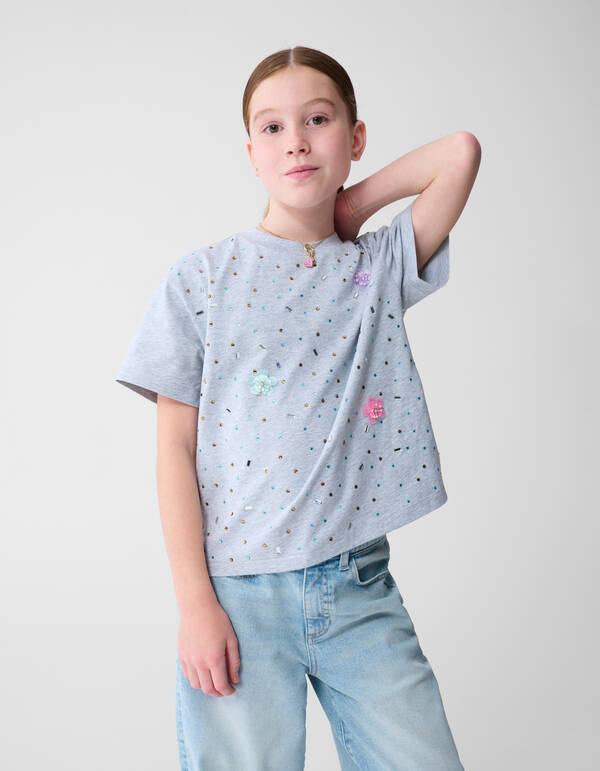 Flower Strass T-shirt Grijs SHOEBY GIRLS