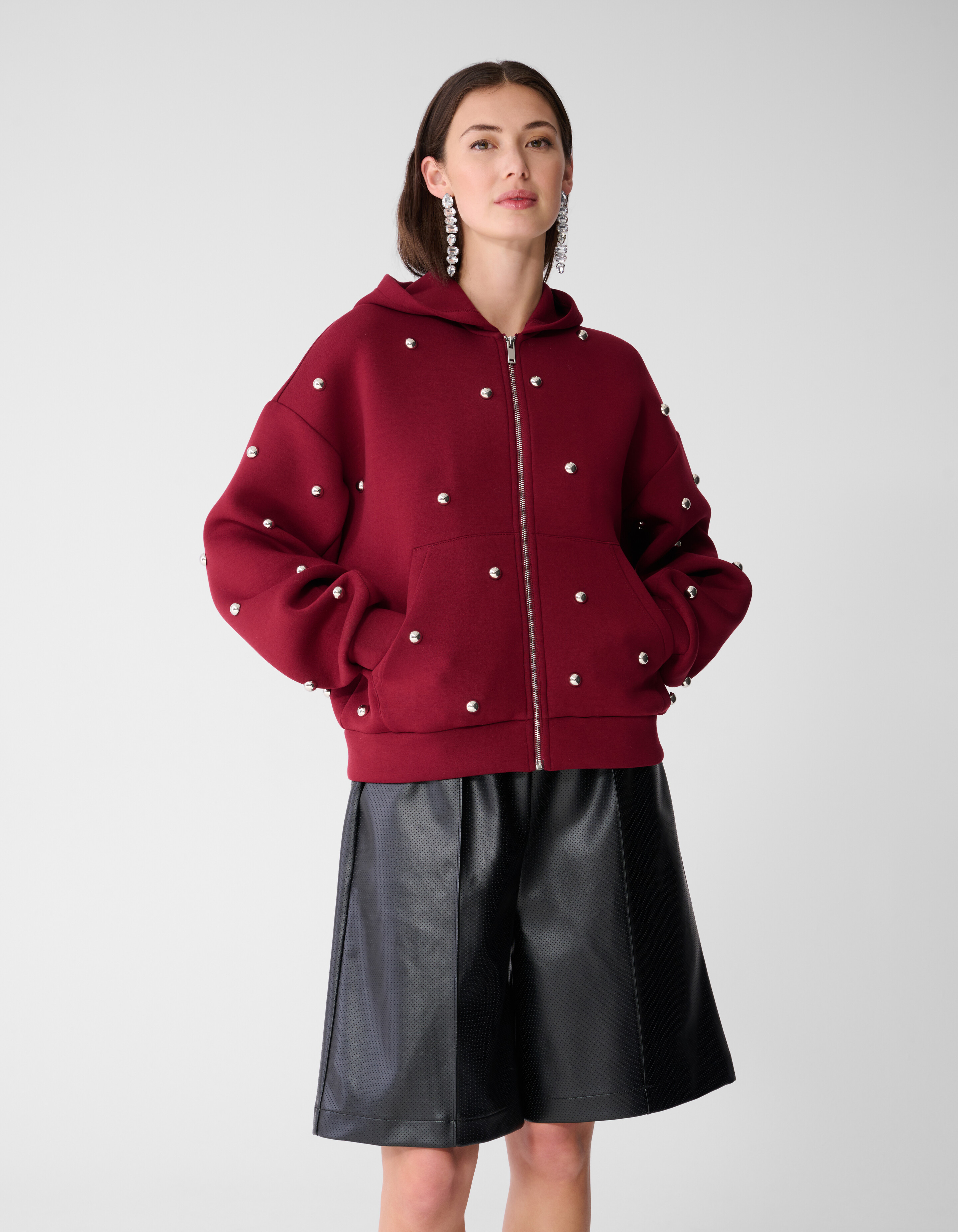 Oversized Studs Hoodie Vest Donkerrood SHOEBY WOMEN