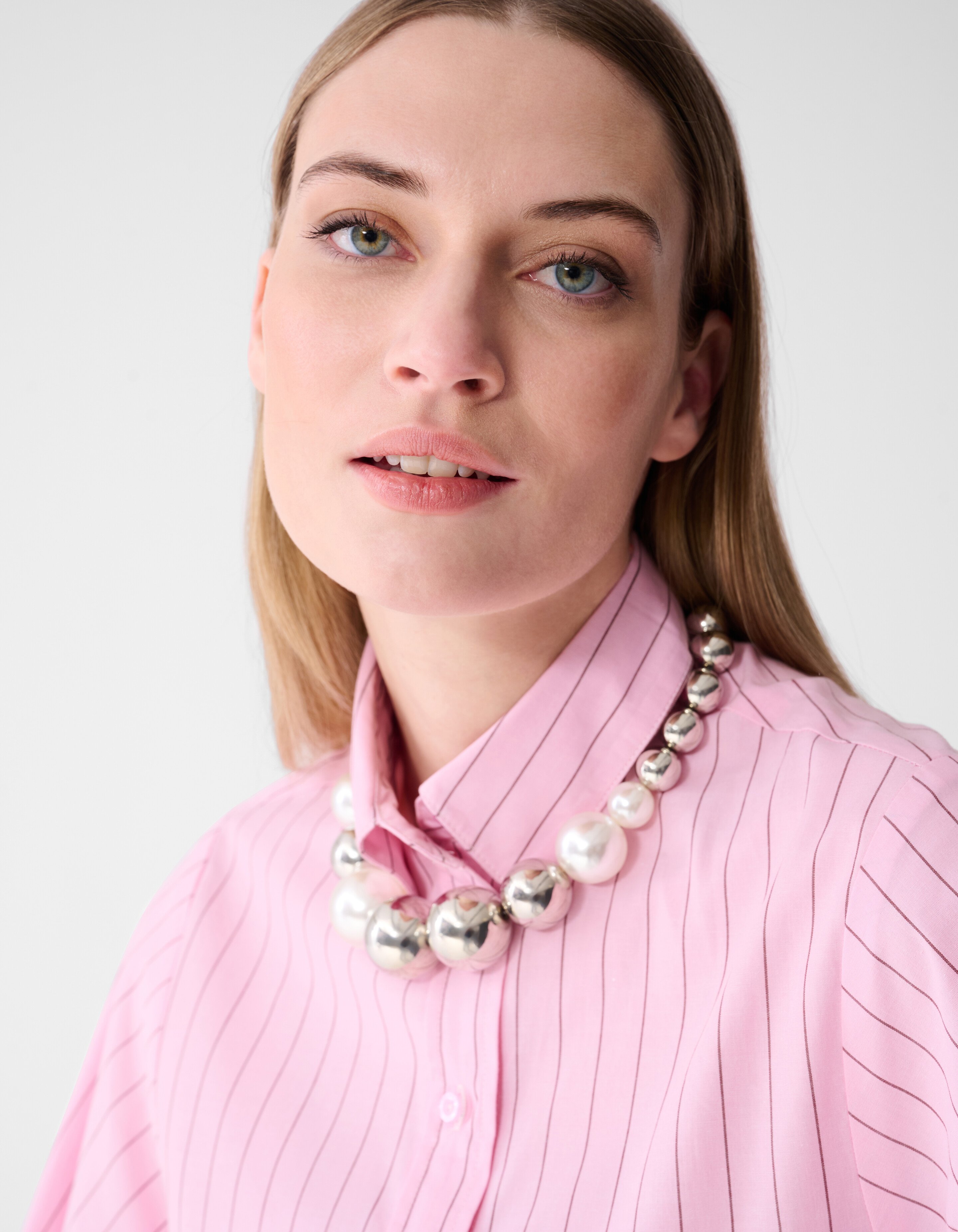 Poplin Pinstripe Artwork Blouse Roze SHOEBY WOMEN