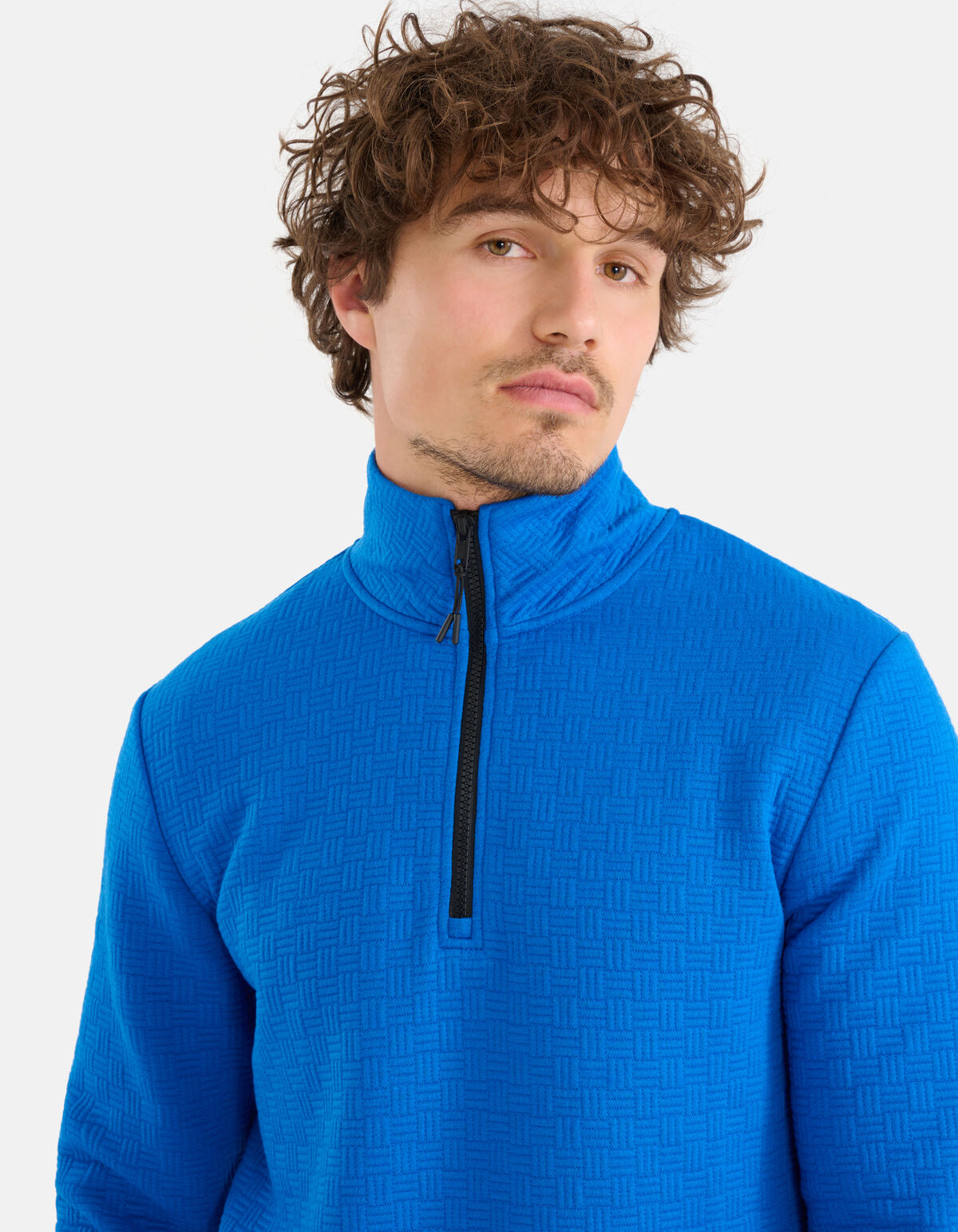 Half Zip Quilted Structuur Sweater Blauw SHOEBY MEN