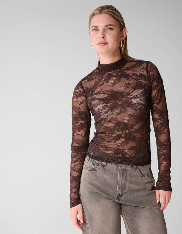 Kanten Top Donkerbruin SHOEBY WOMEN