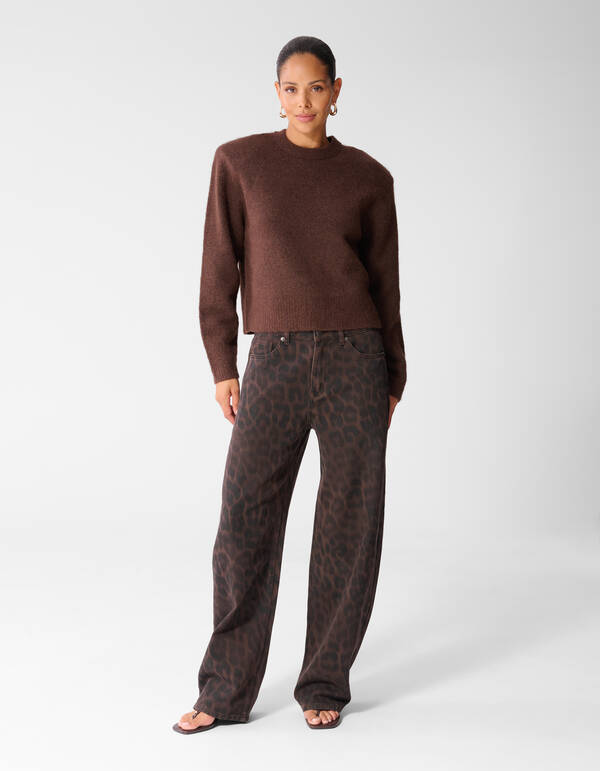 Leopard Print Baggy Fit Jeans Donkerbruin SHOEBY WOMEN