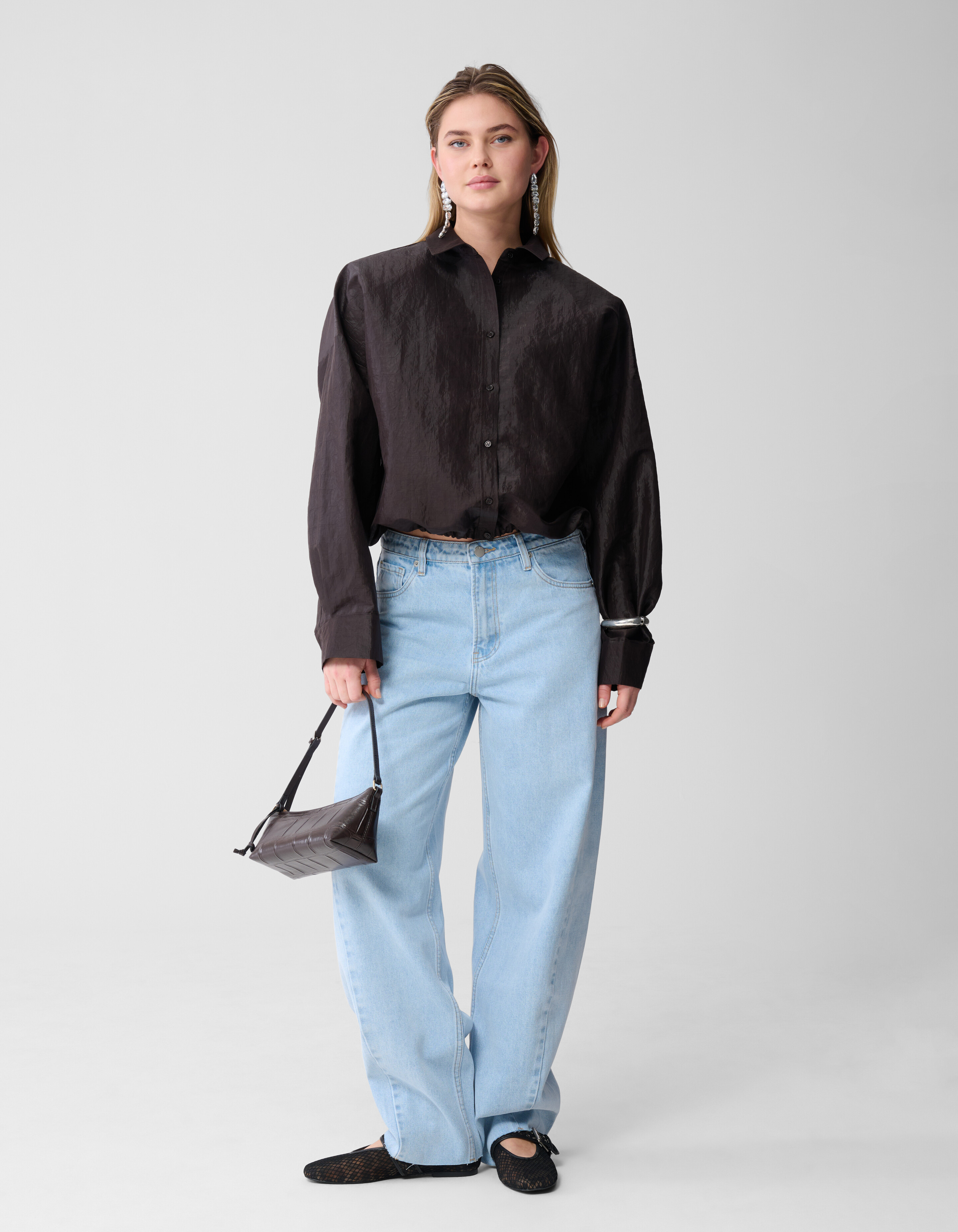 Croco Blouse Donkerbruin SHOEBY WOMEN