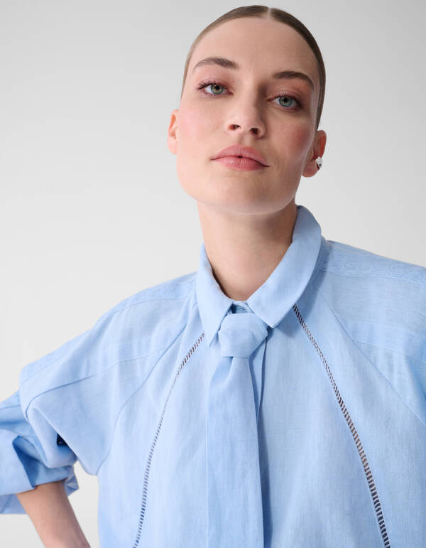 Pleated Embroidery Blouse Lichtblauw By Mieke SHOEBY WOMEN