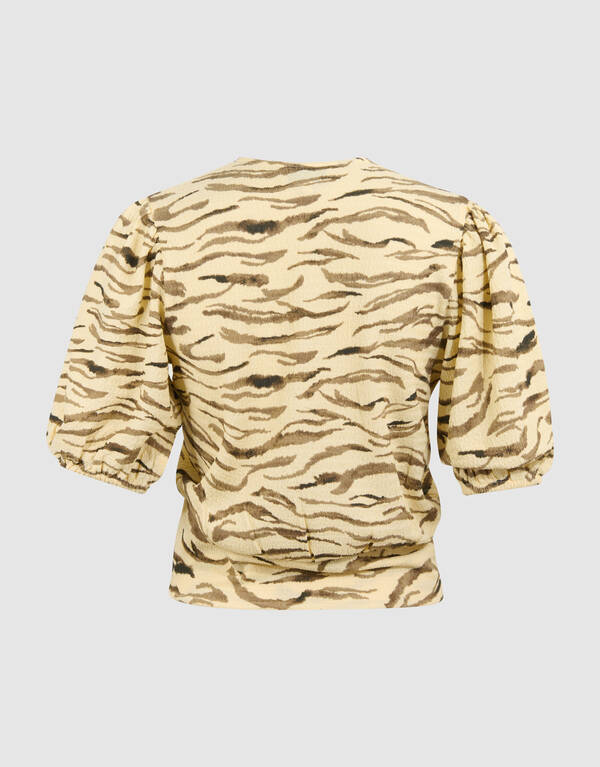 Crinkle Tijger V-Hals Top Lichtgeel SHOEBY WOMEN