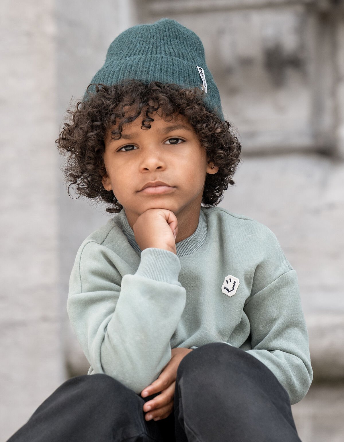 Printed Smiley Sweater Groen SHOEBY BOYS