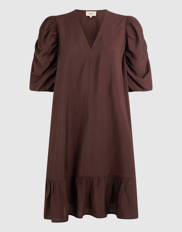 Puffy Sleeve Mini Jurk Bruin SHOEBY WOMEN