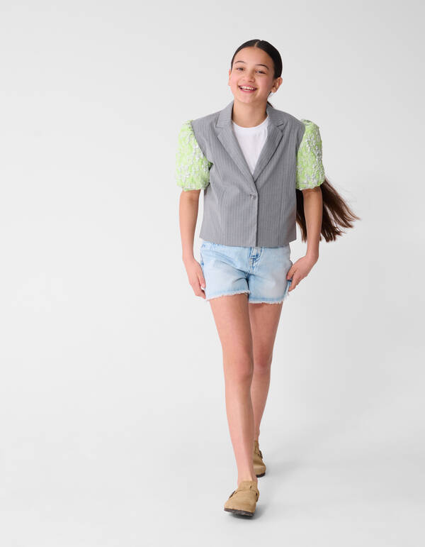 Jacquard Short Sleeve Blazer Grijs SHOEBY GIRLS
