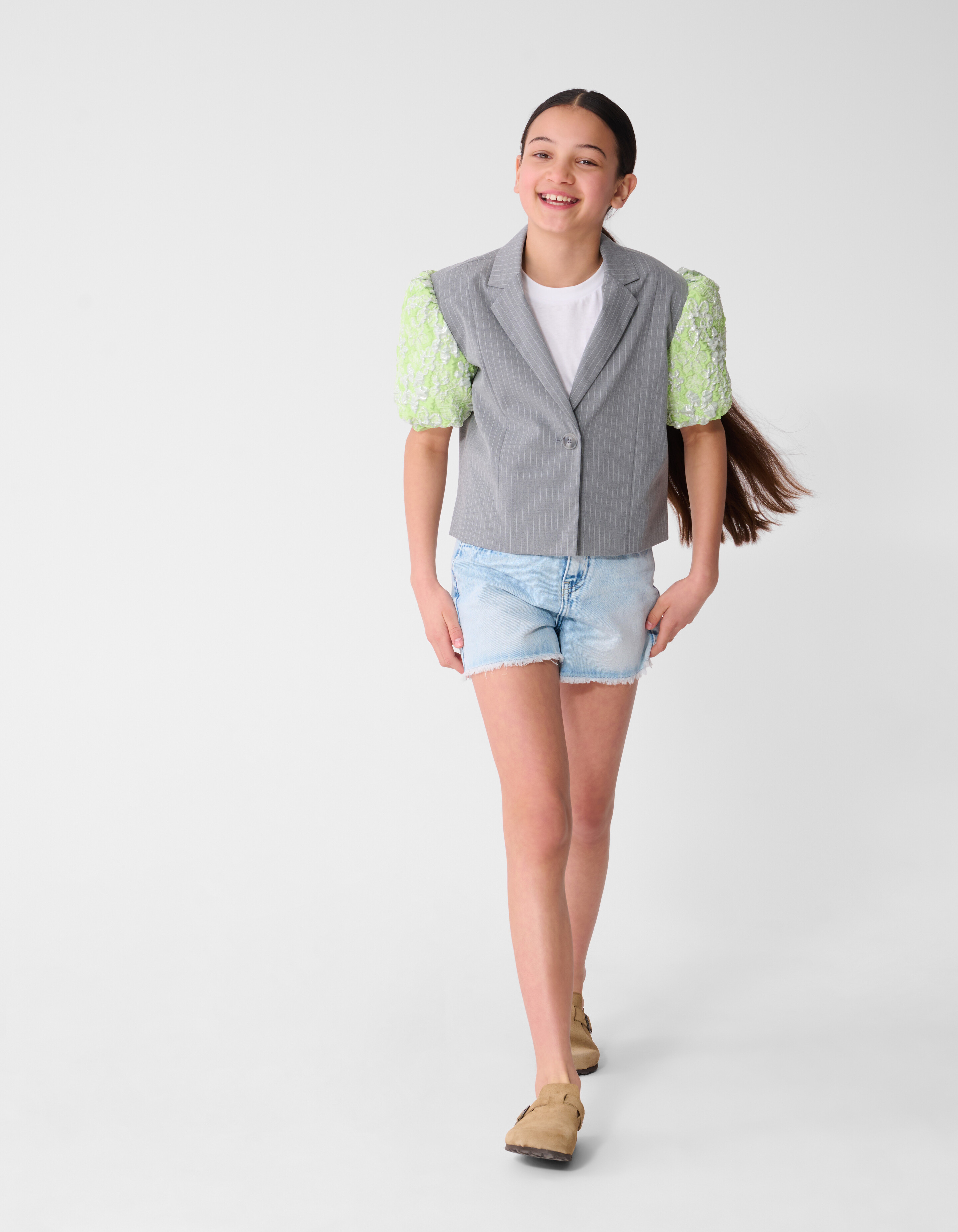 Jacquard Short Sleeve Blazer Grijs SHOEBY GIRLS