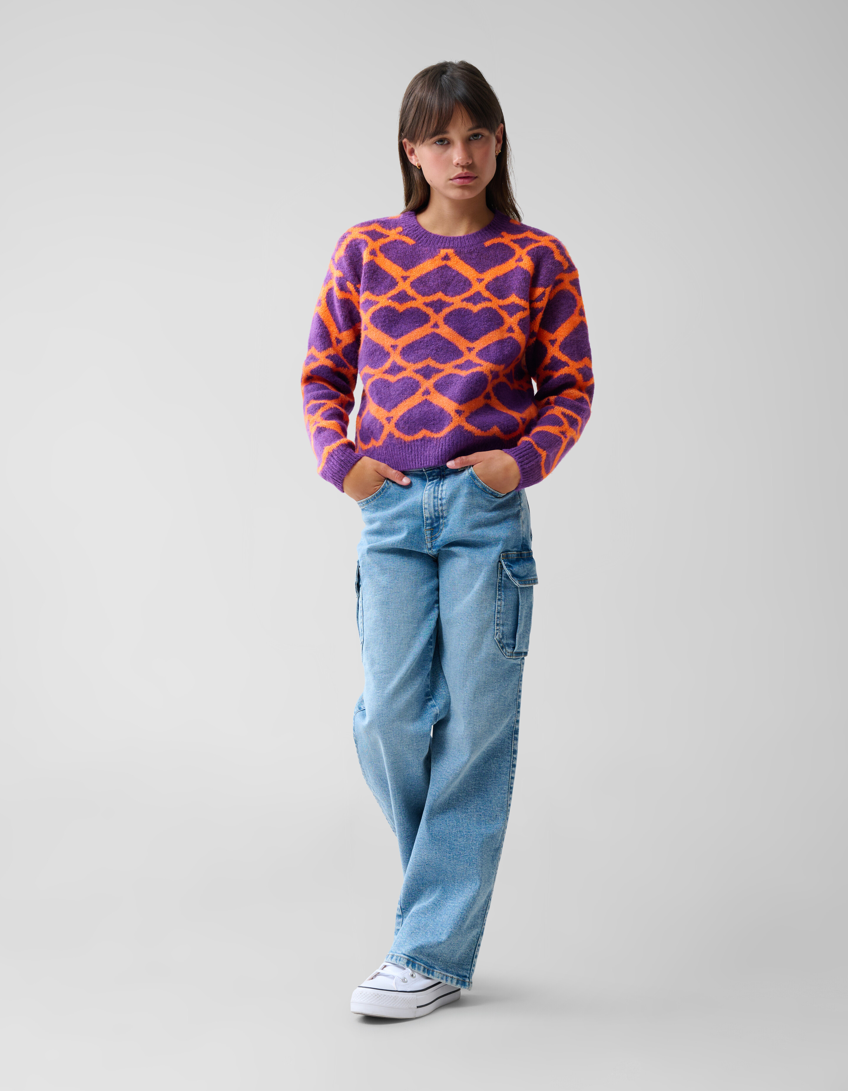 Heart Printed Meisjes Trui Paars By Furmey SHOEBY GIRLS