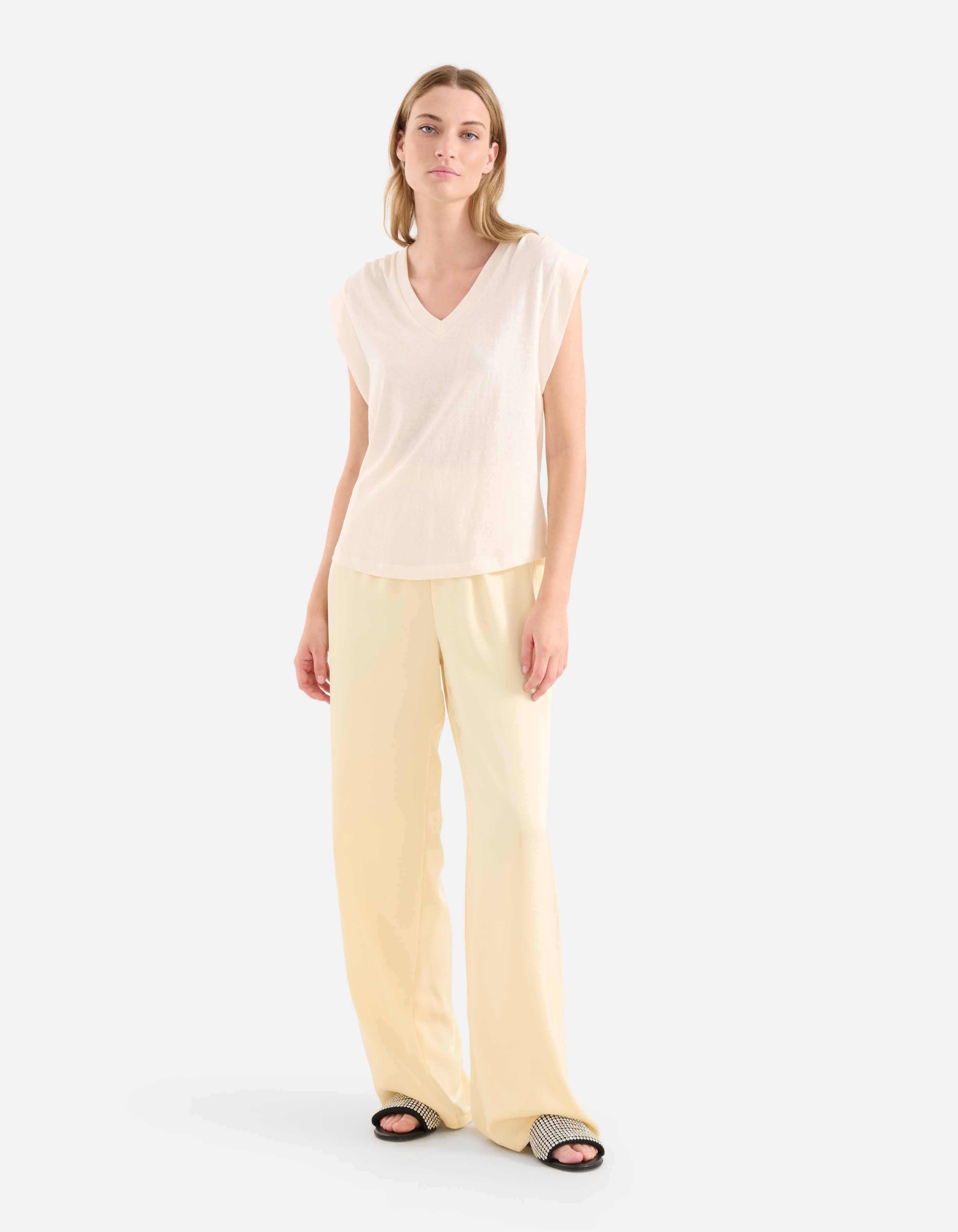 V-hals T-shirt Gebroken Wit SHOEBY WOMEN