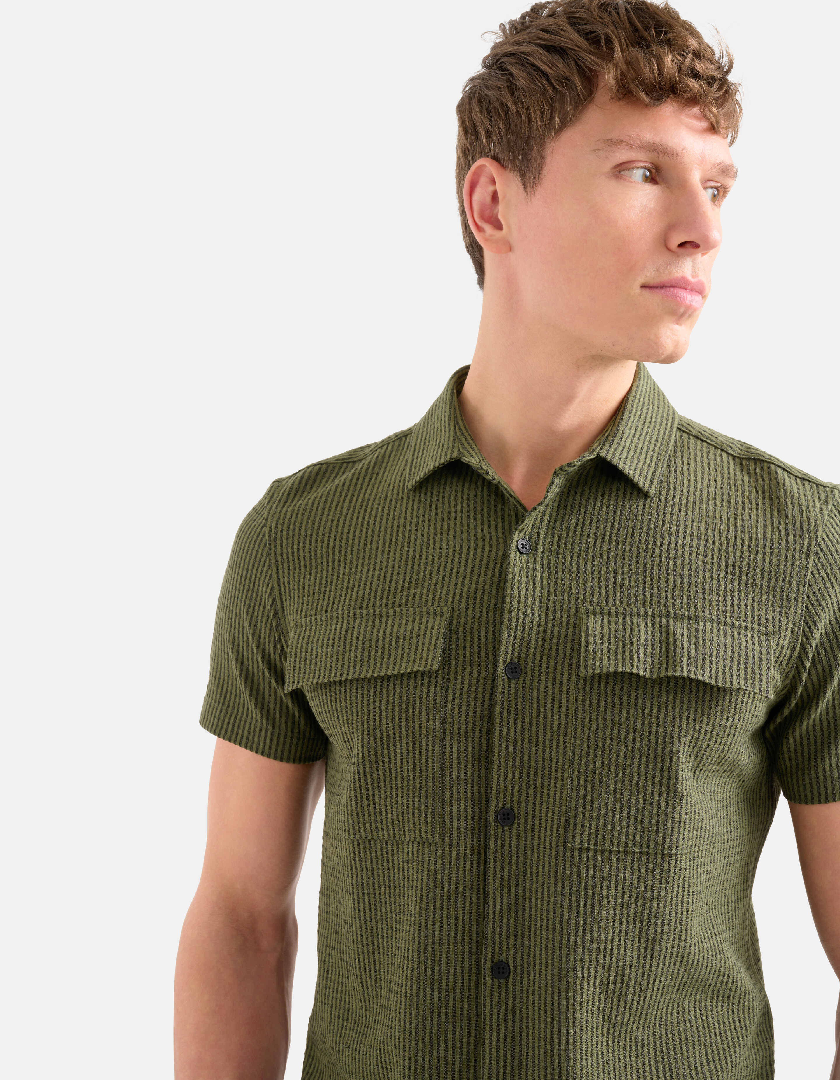 Gestreepte Seersucker Overhemd Groen SHOEBY MEN