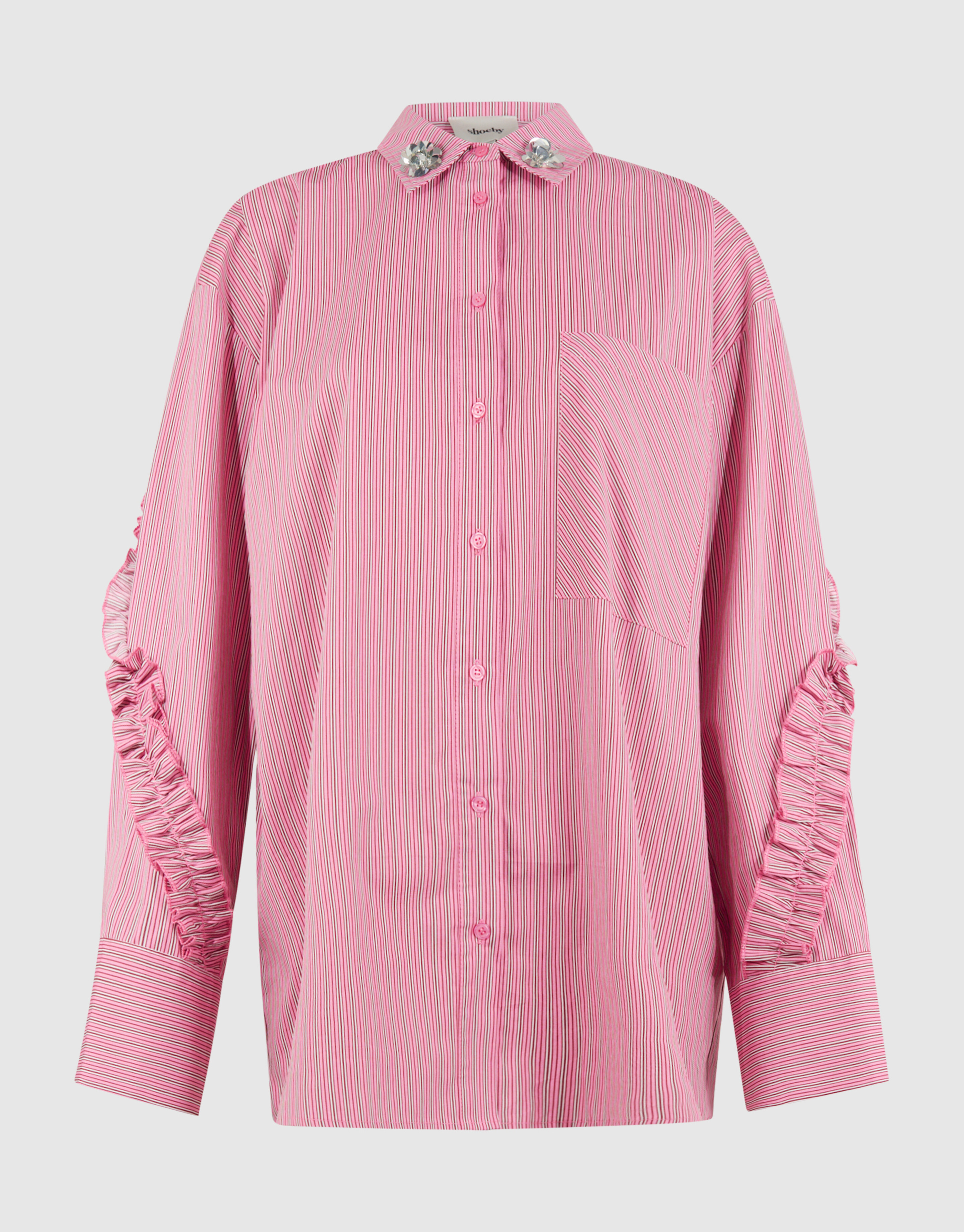 Oversized Pinstripe Flower Blouse Lichtroze SHOEBY WOMEN