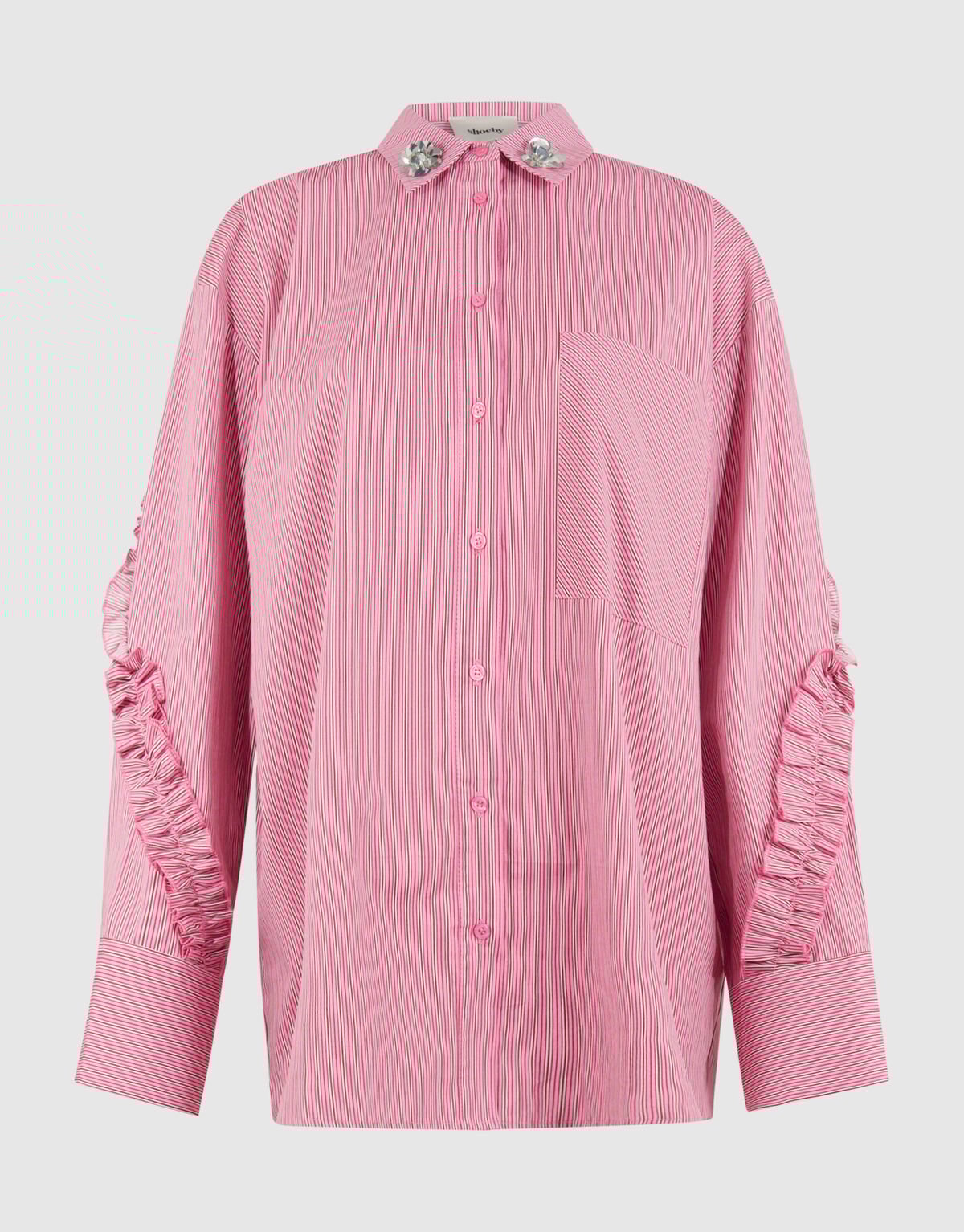 Oversized Pinstripe Flower Blouse Lichtroze SHOEBY WOMEN