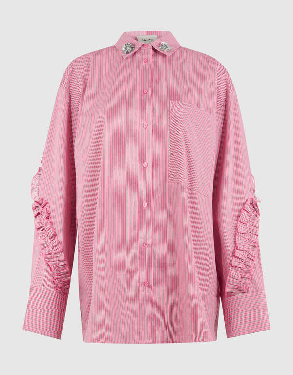 Oversized Pinstripe Flower Blouse Lichtroze SHOEBY WOMEN